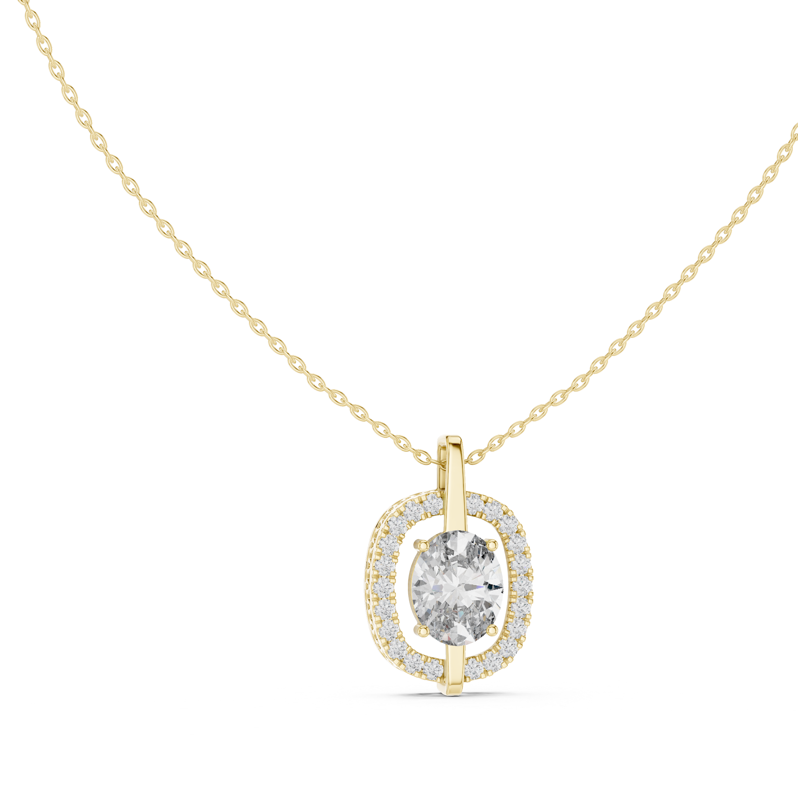 central round brilliant diamond and surrounding pavé diamonds.