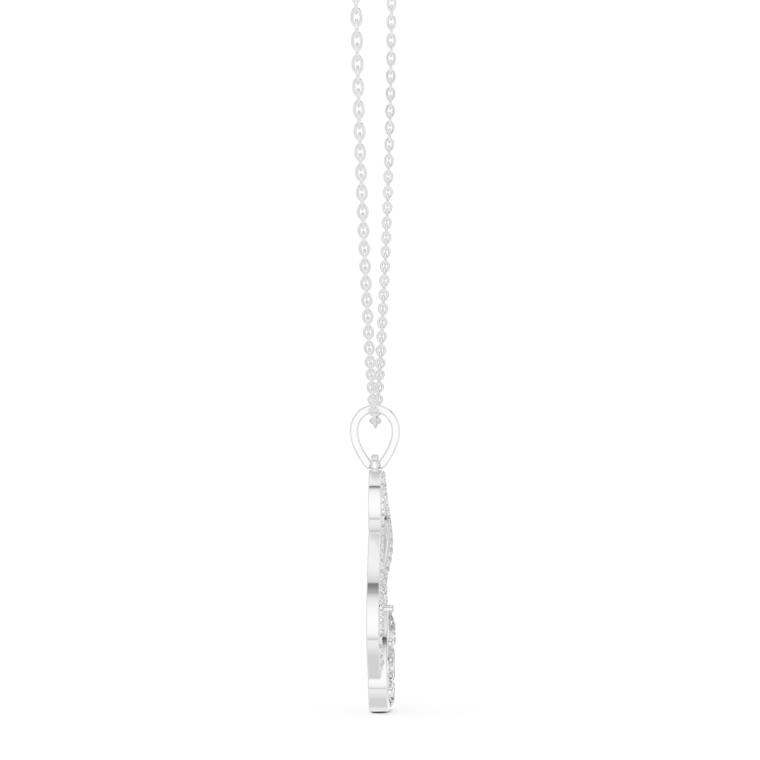 infinity-inspired pendant with a pavé diamond loop and a pear-shaped cluster centerpiece.