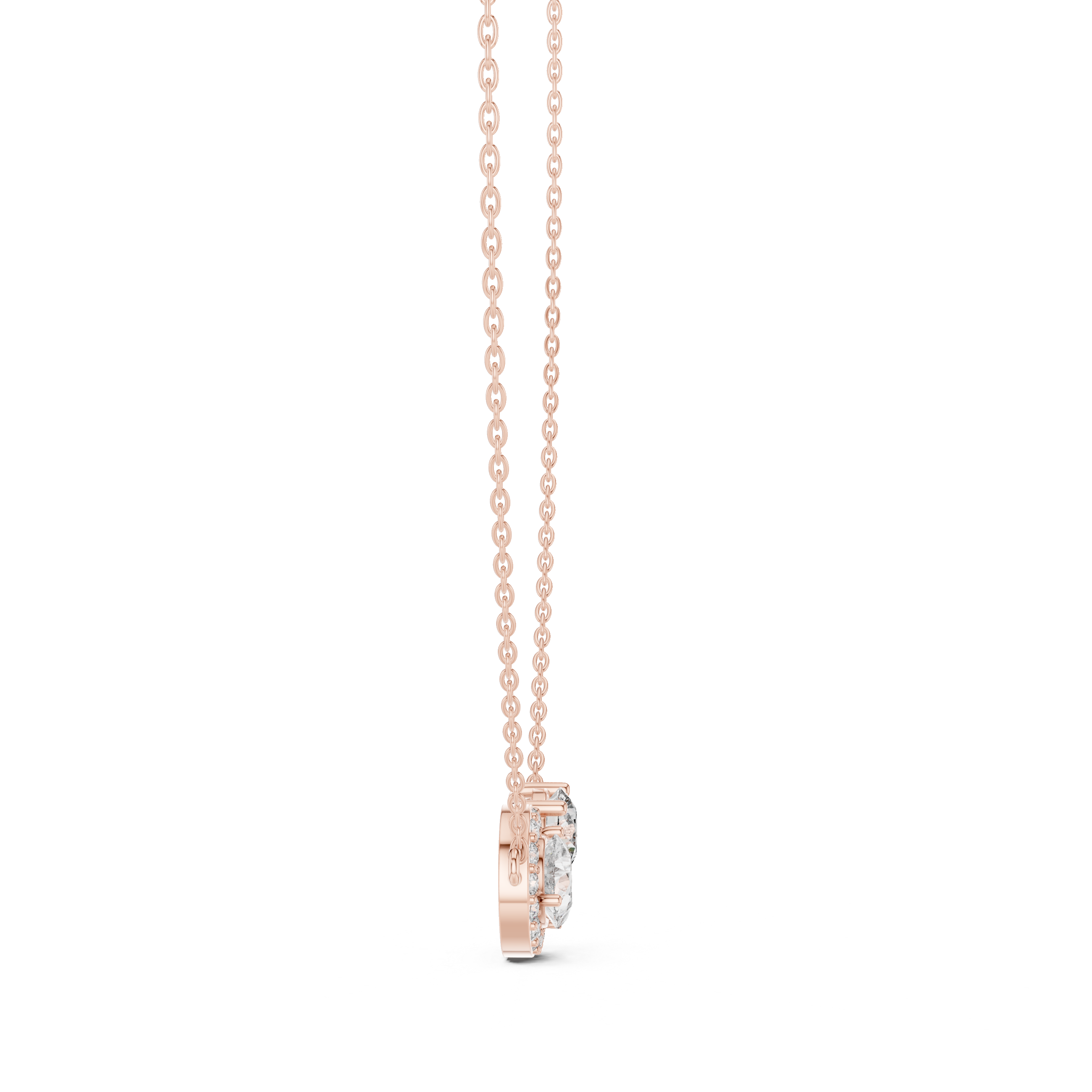 Pear and round diamond duo pendant with a pavé halo