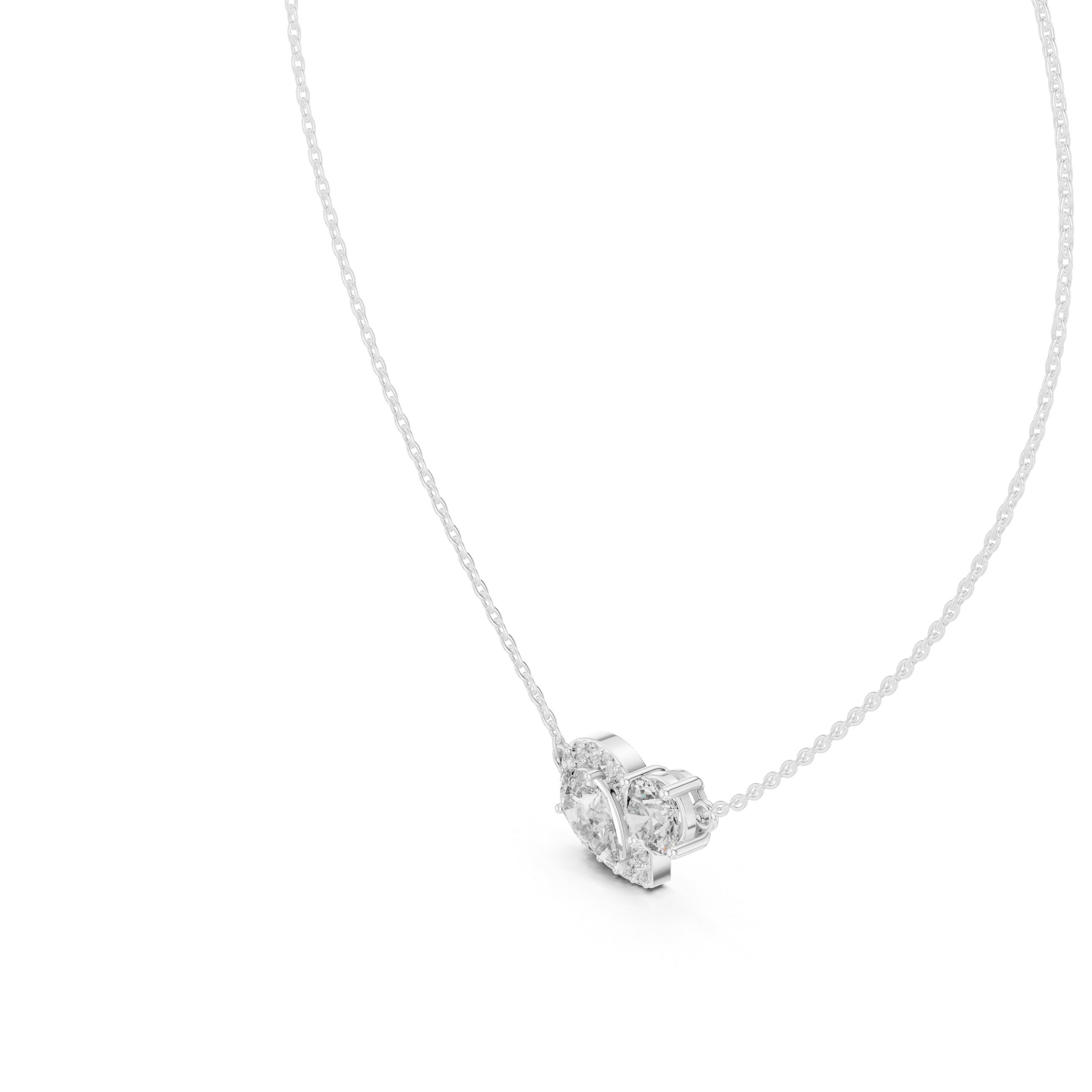 Pear and round diamond duo pendant with a pavé halo