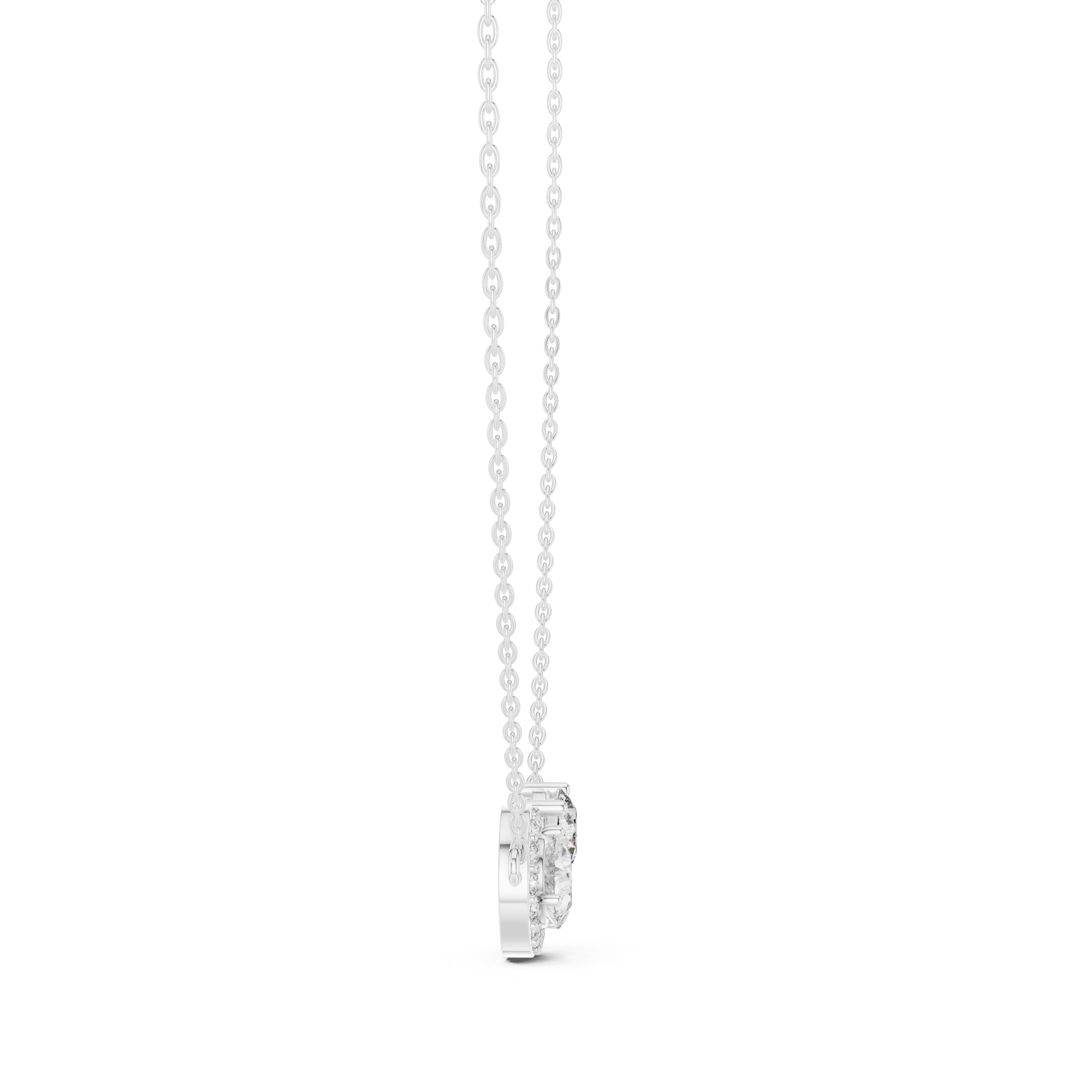 Pear and round diamond duo pendant with a pavé halo