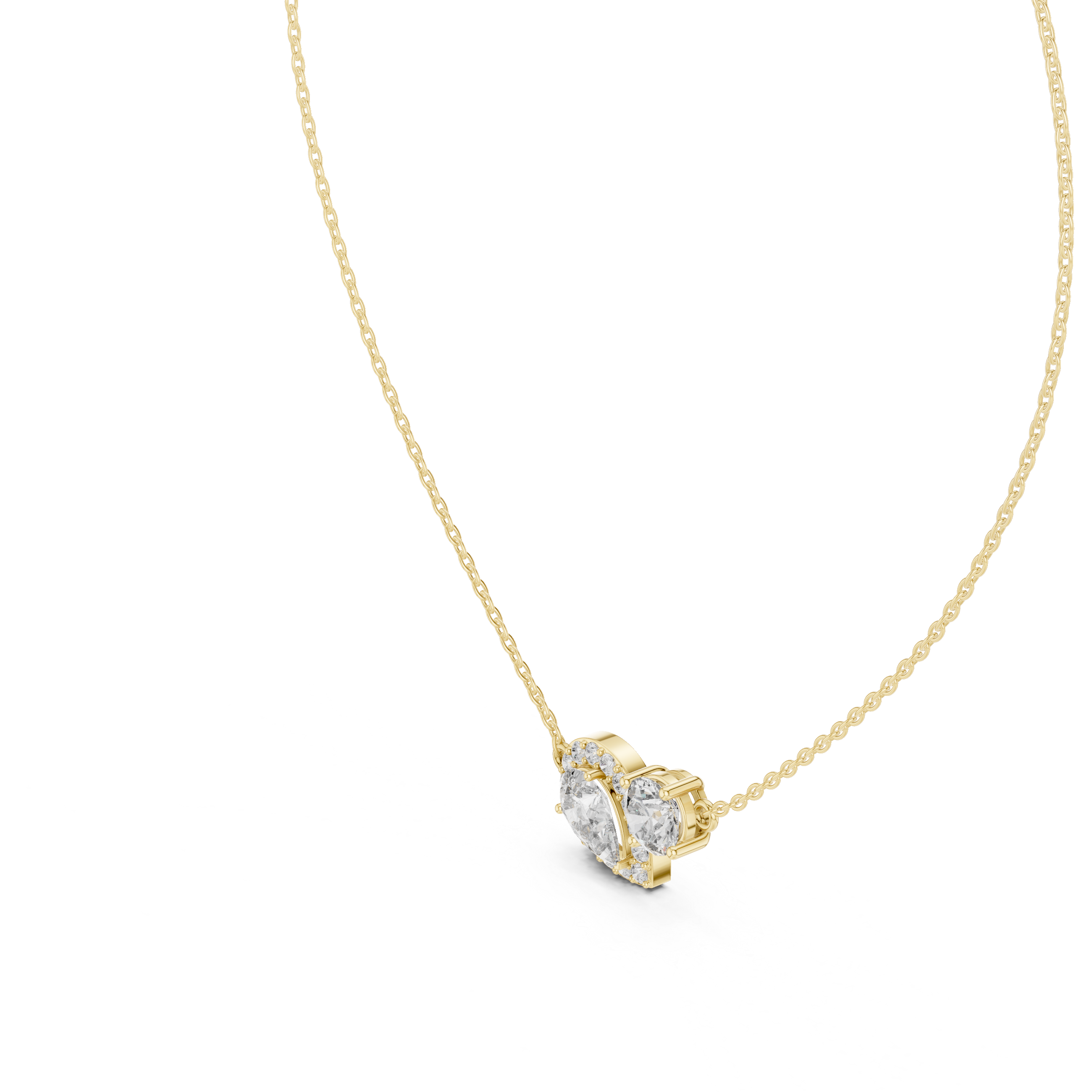 Pear and round diamond duo pendant with a pavé halo