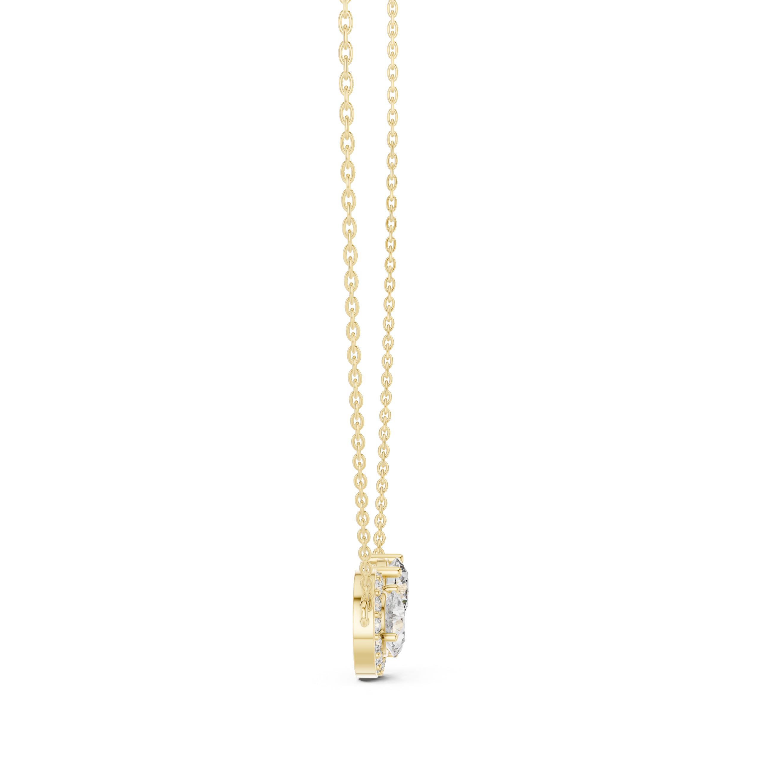 Pear and round diamond duo pendant with a pavé halo