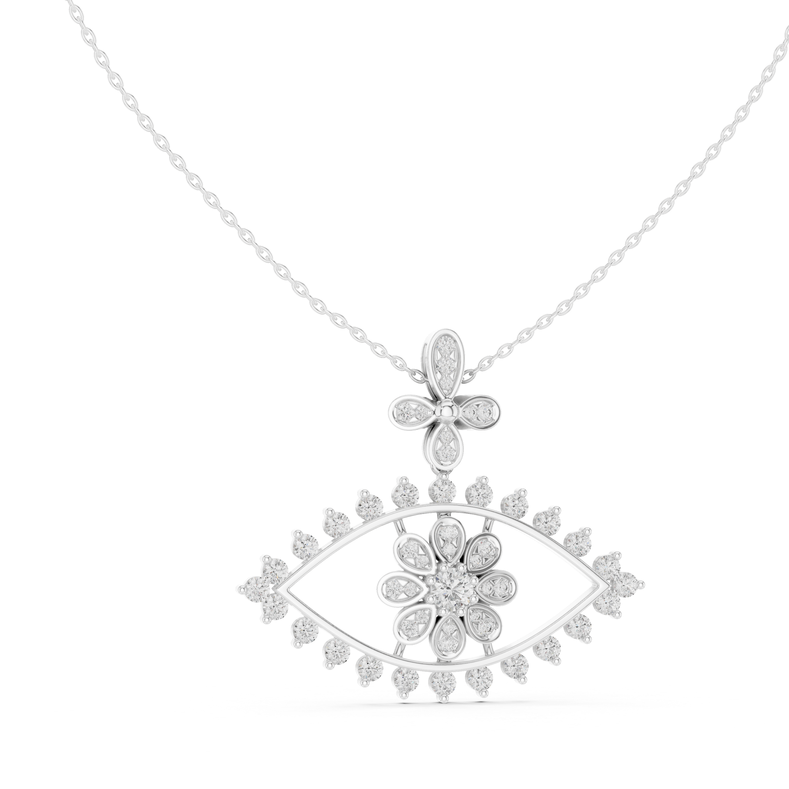 Evil eye pendant with floral diamond accents