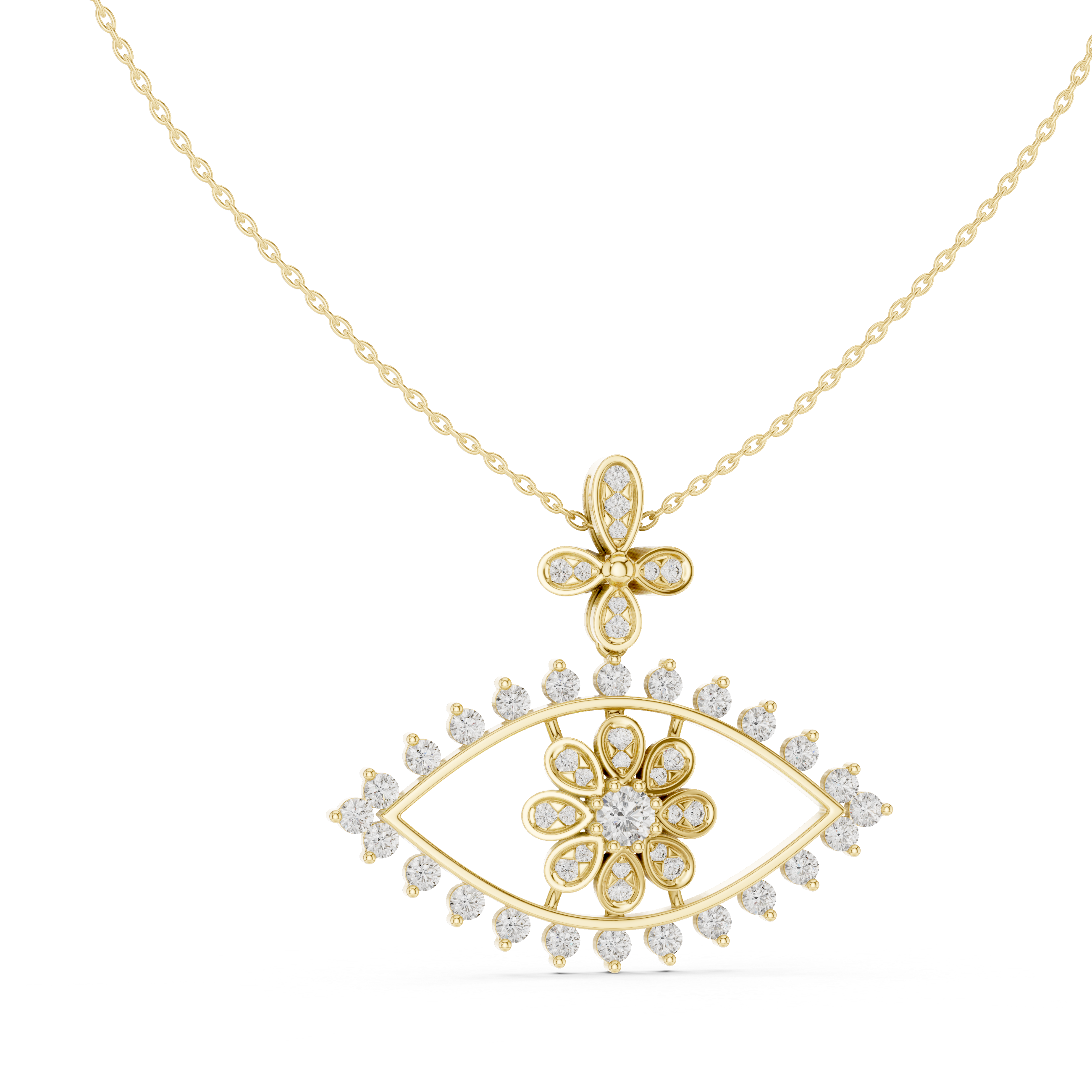 Evil eye pendant with floral diamond accents