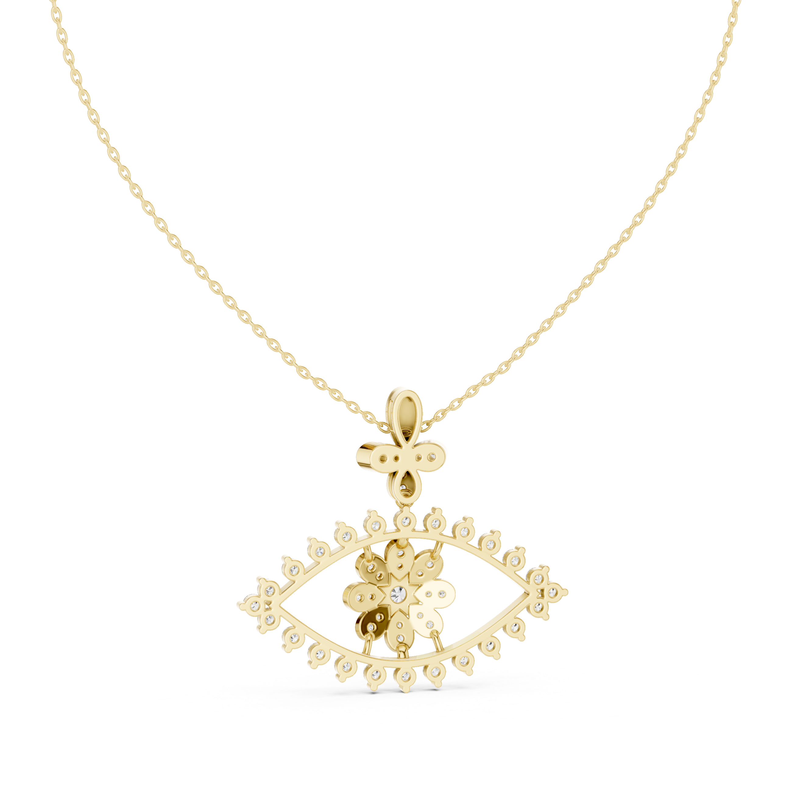 Evil eye pendant with floral diamond accents