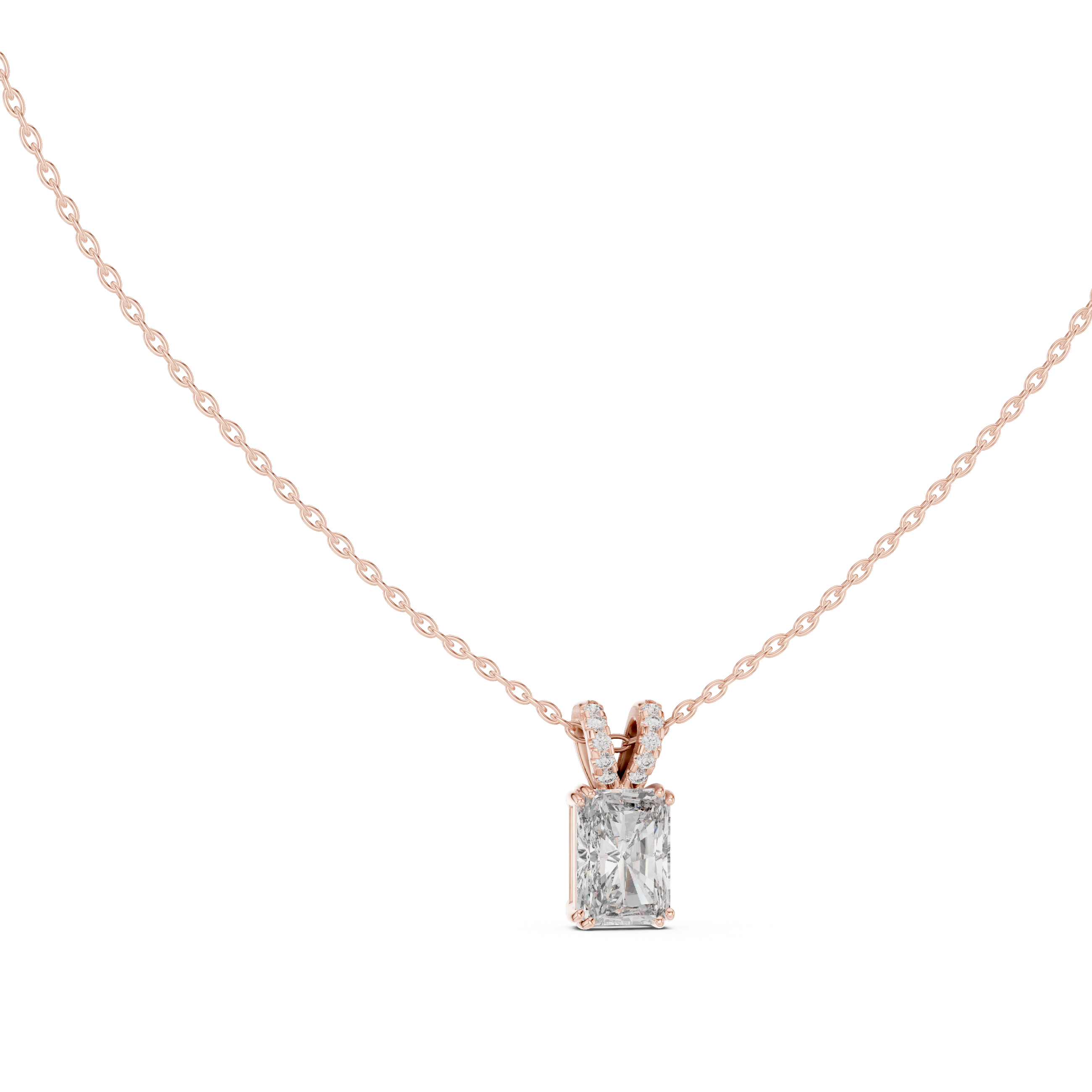 Large Emerald-Cut Diamond Pendant and Pavé Bail