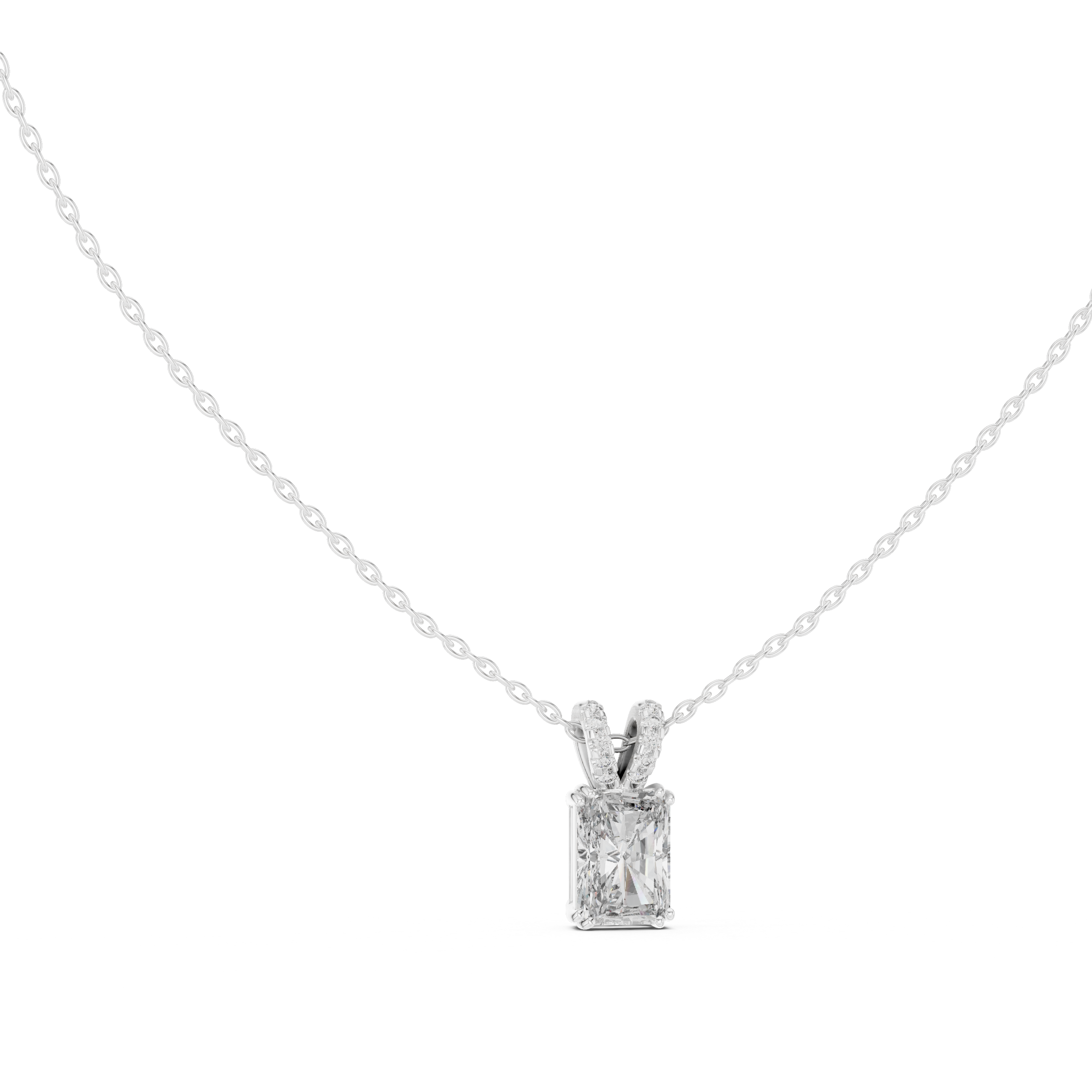 Large Emerald-Cut Diamond Pendant and Pavé Bail