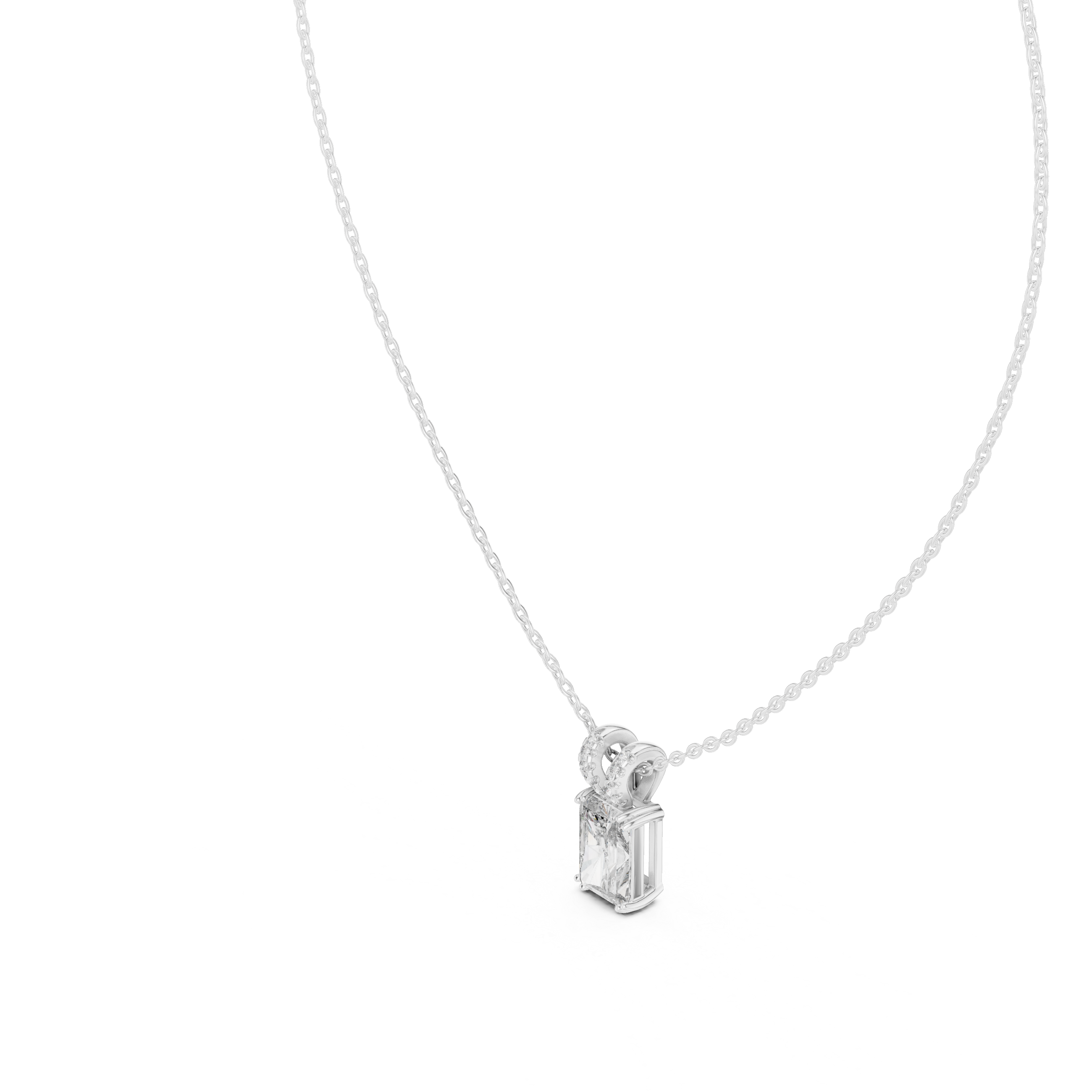 Large Emerald-Cut Diamond Pendant and Pavé Bail