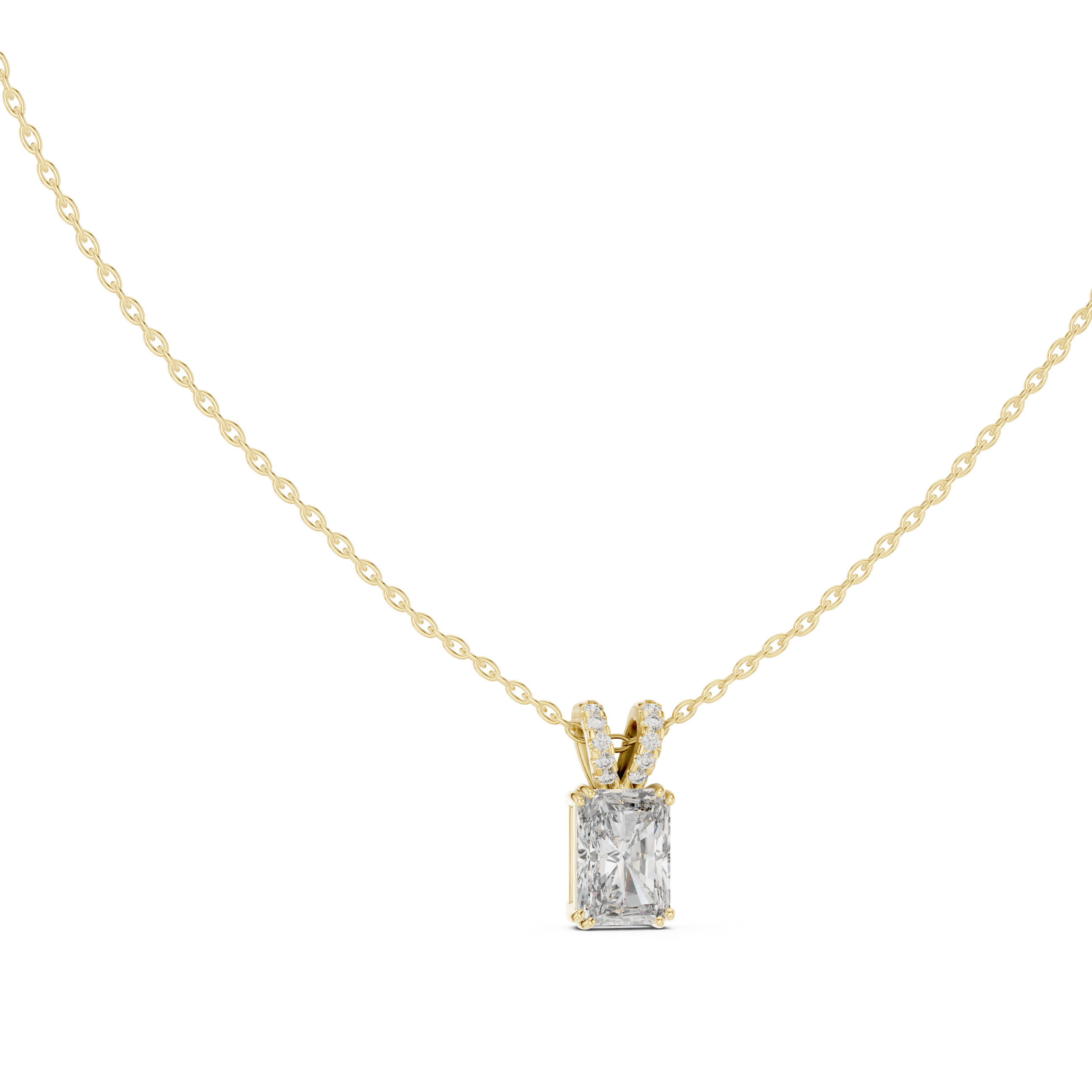 Large Emerald-Cut Diamond Pendant and Pavé Bail
