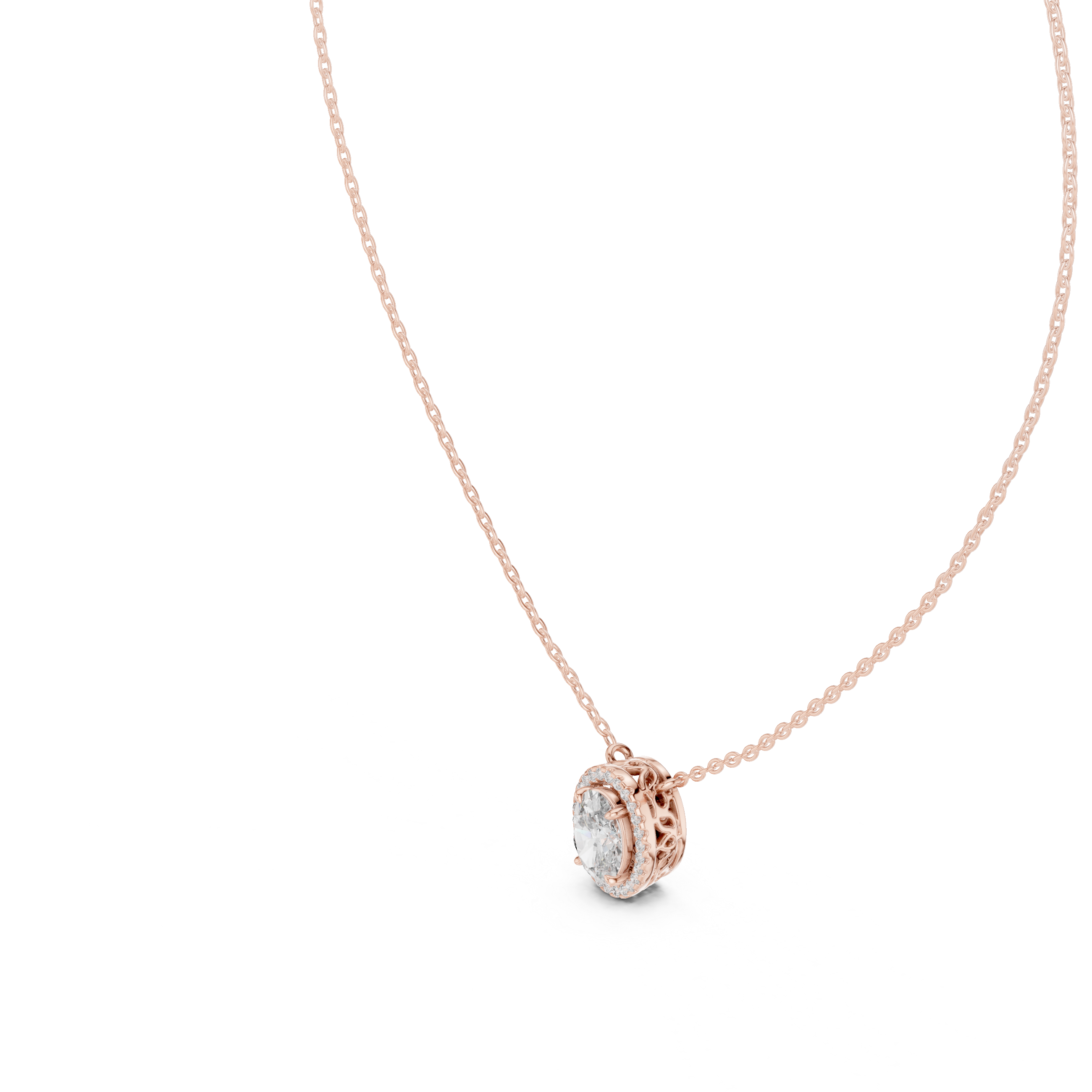 Oval Halo Diamond Pendant Necklace