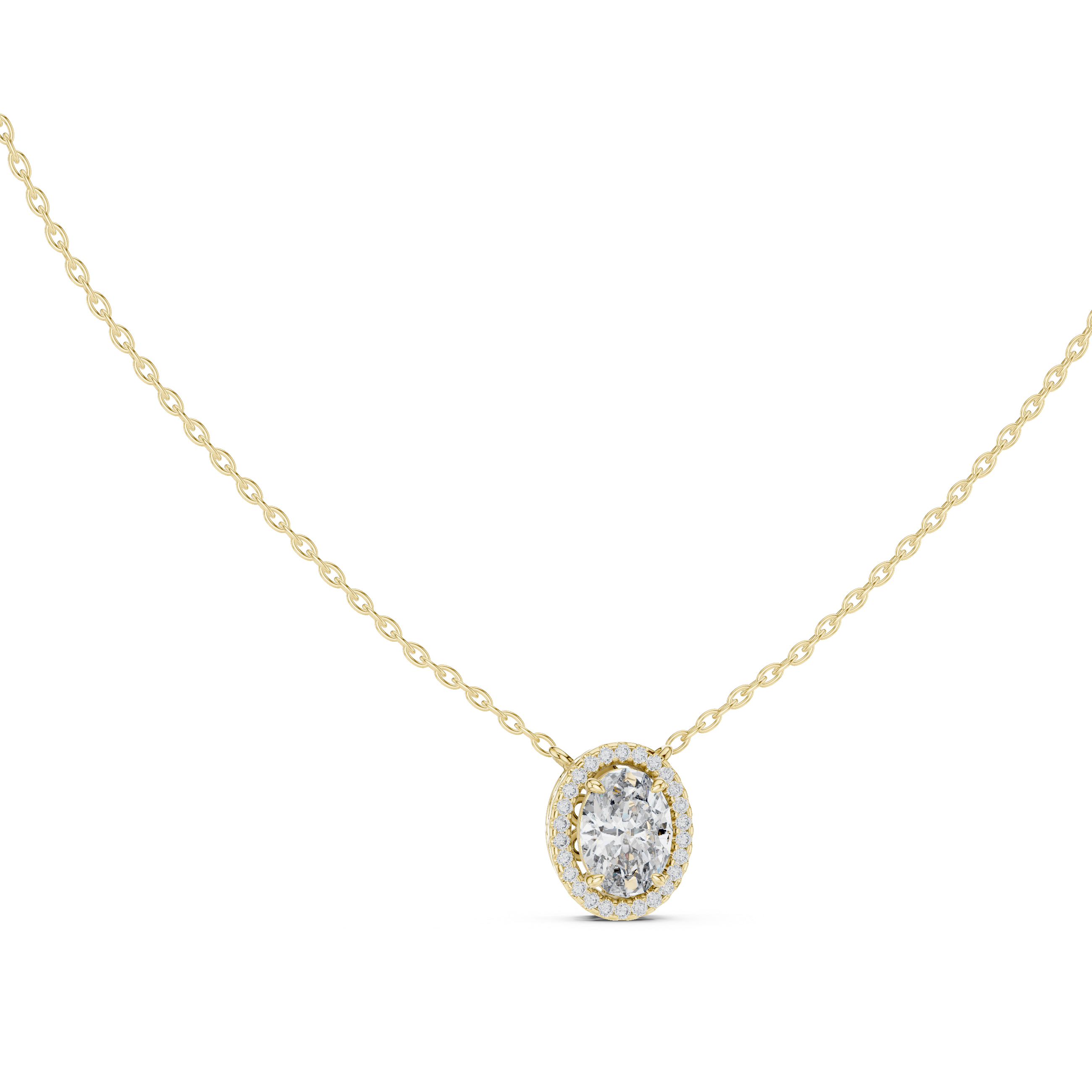 Oval Halo Diamond Pendant Necklace