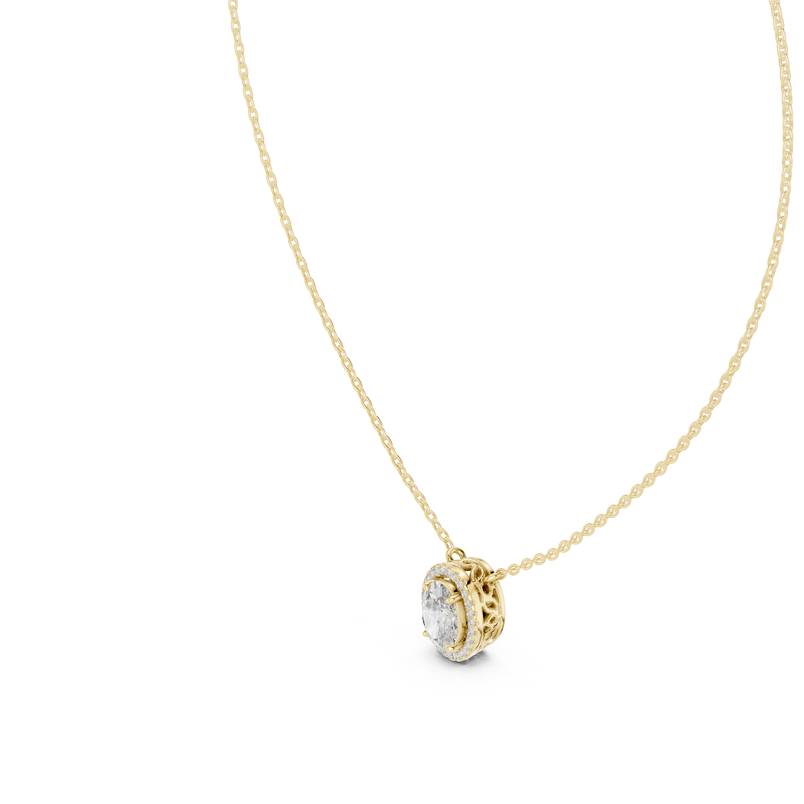 Oval Halo Diamond Pendant Necklace