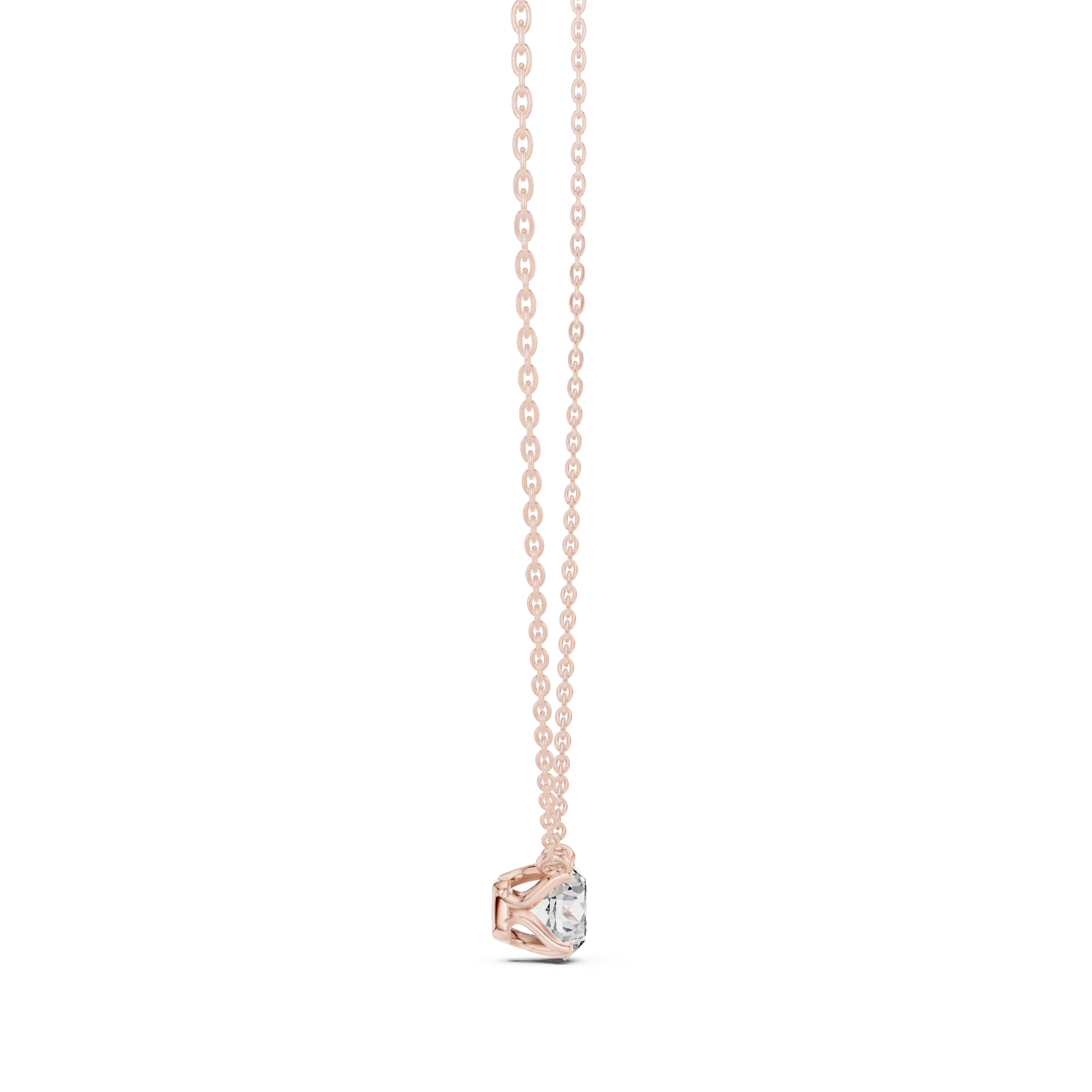 Round brilliant-cut diamond pendant in four-prong setting.