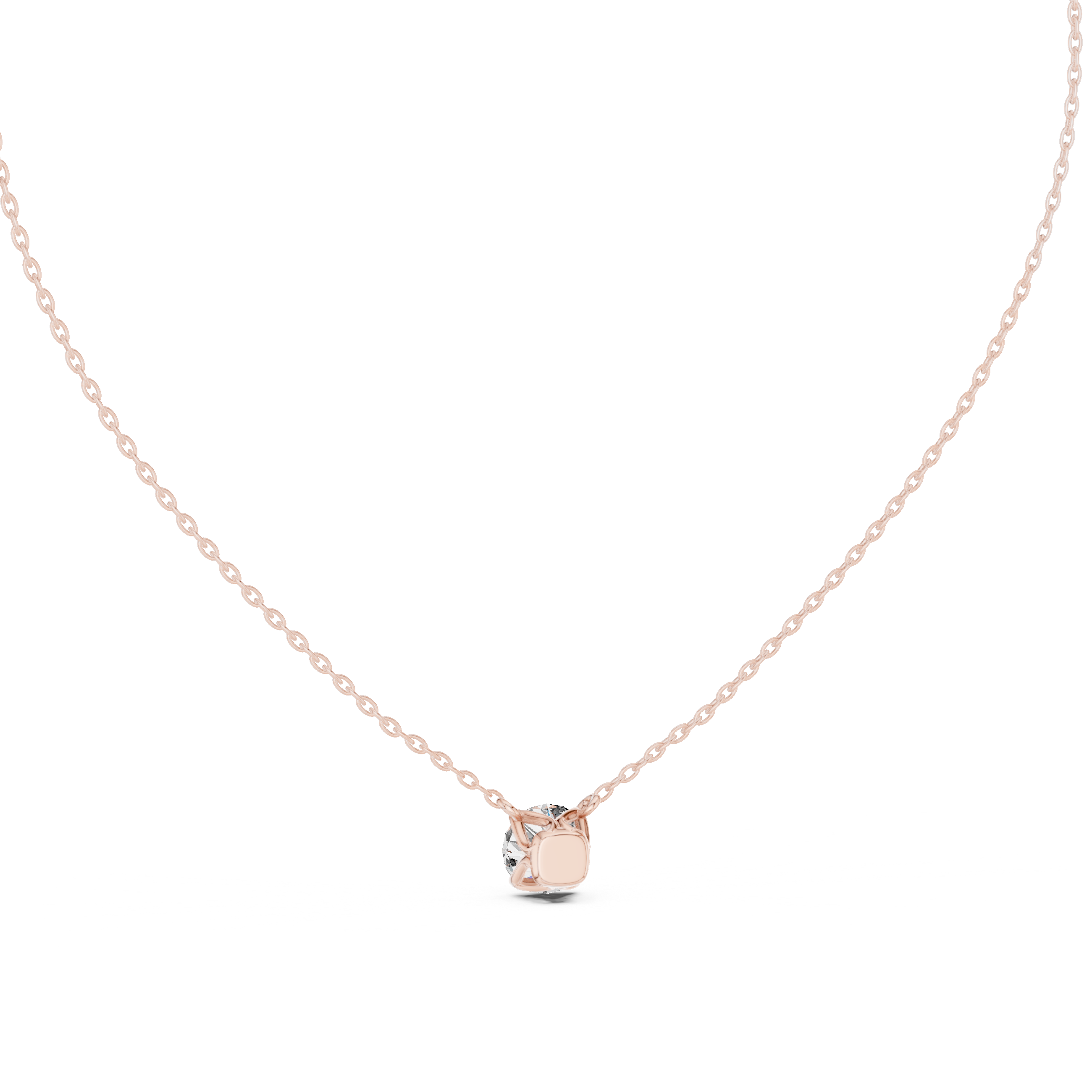 Round brilliant-cut diamond pendant in four-prong setting.