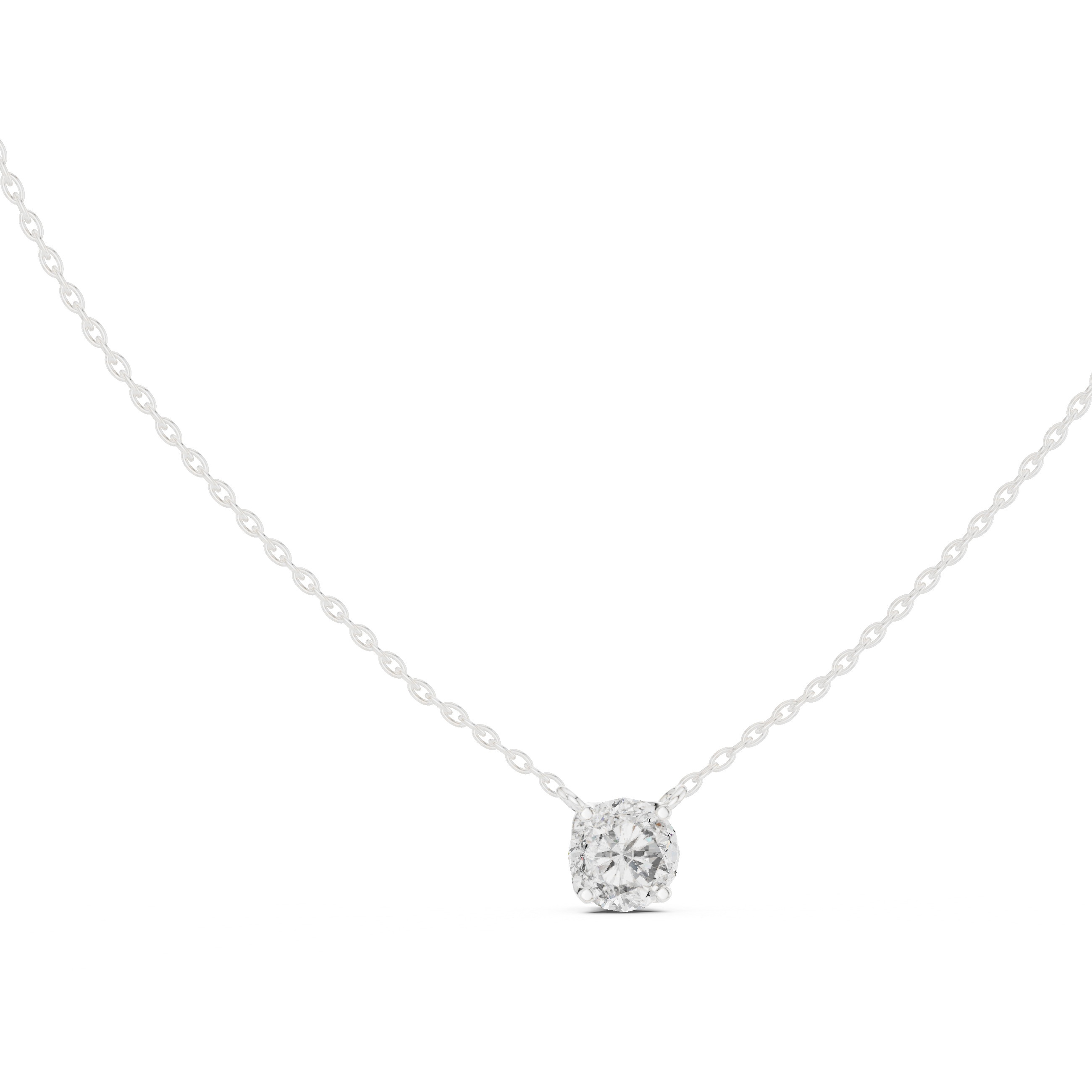 Round brilliant-cut diamond pendant in four-prong setting.