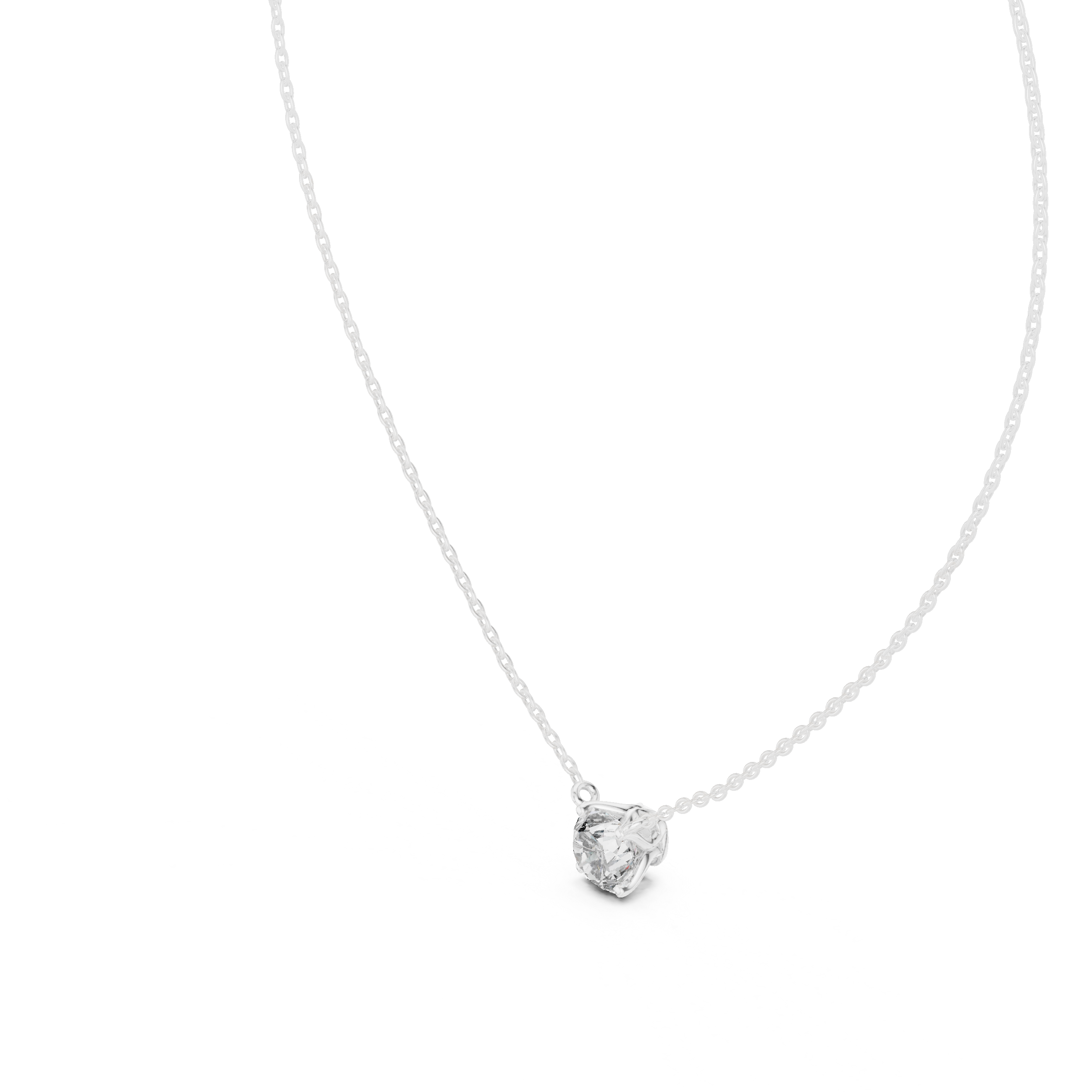 Round brilliant-cut diamond pendant in four-prong setting.