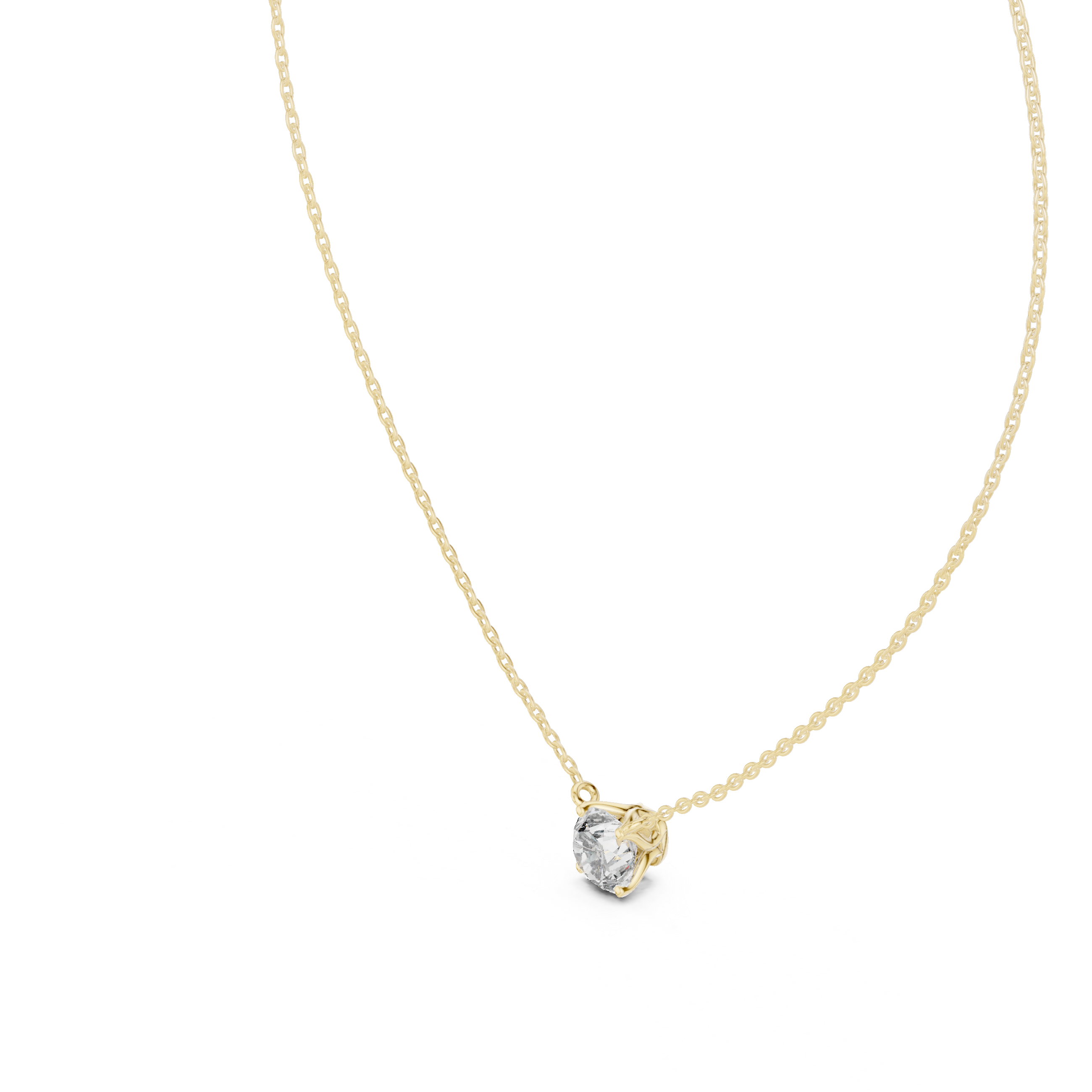 Round brilliant-cut diamond pendant in four-prong setting.