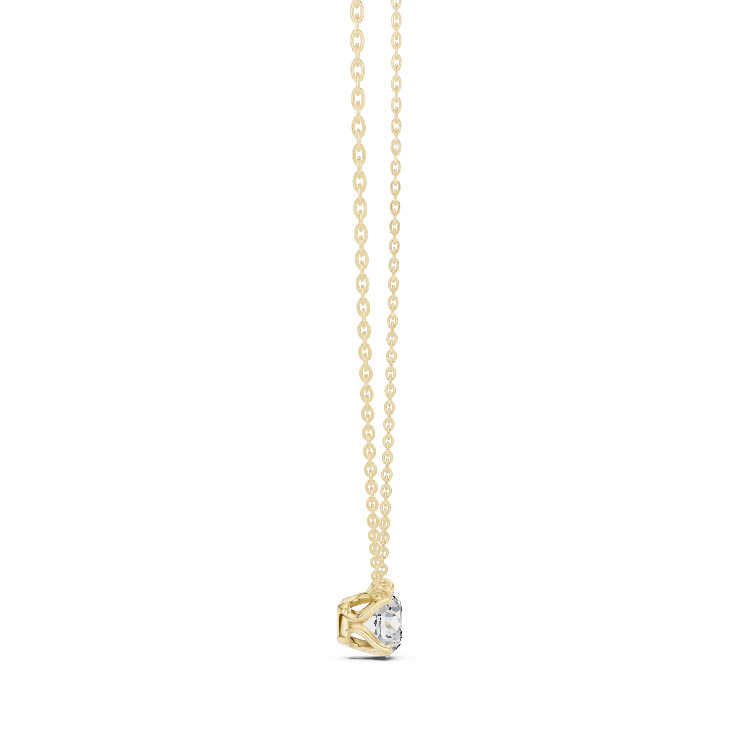 Round brilliant-cut diamond pendant in four-prong setting.