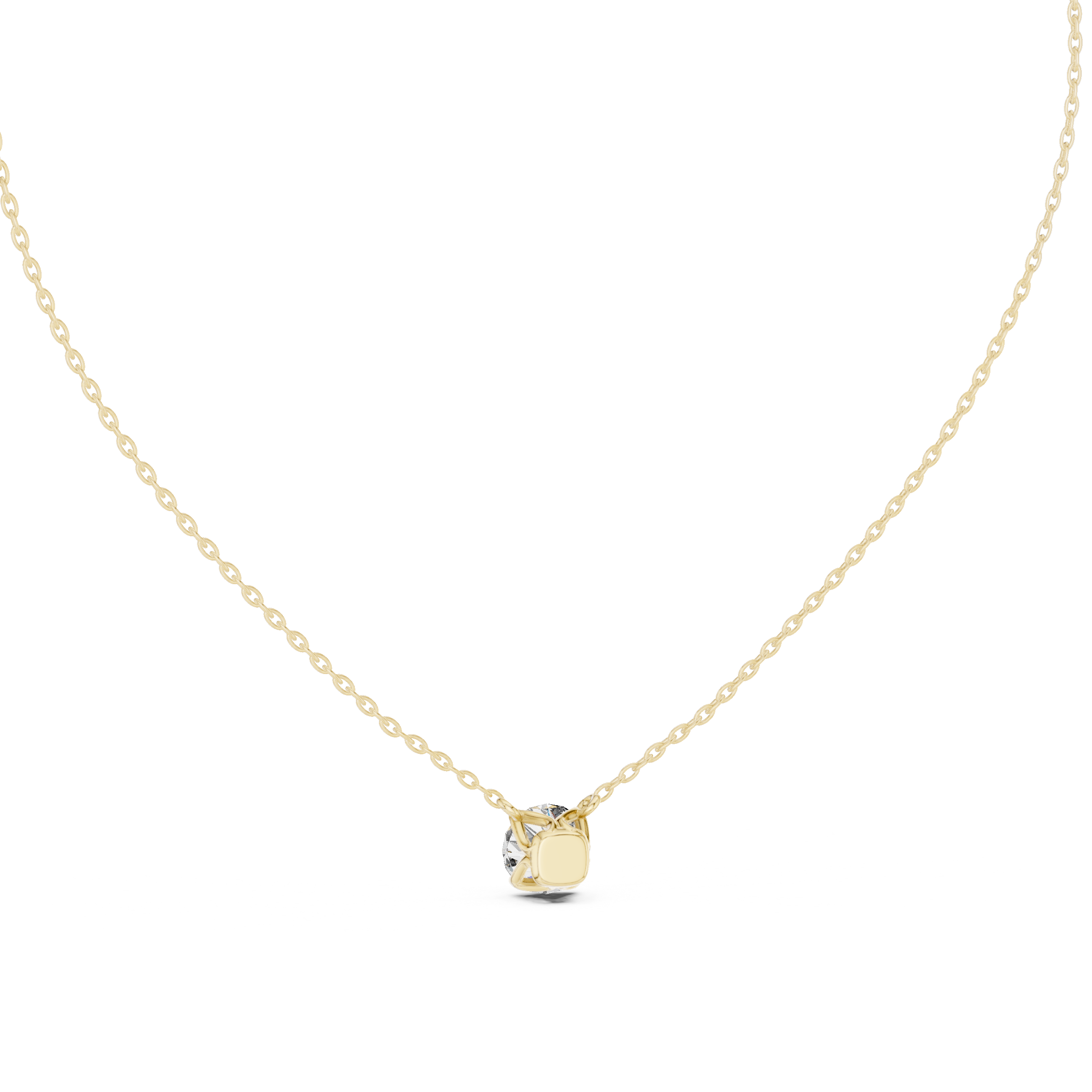 Round brilliant-cut diamond pendant in four-prong setting.