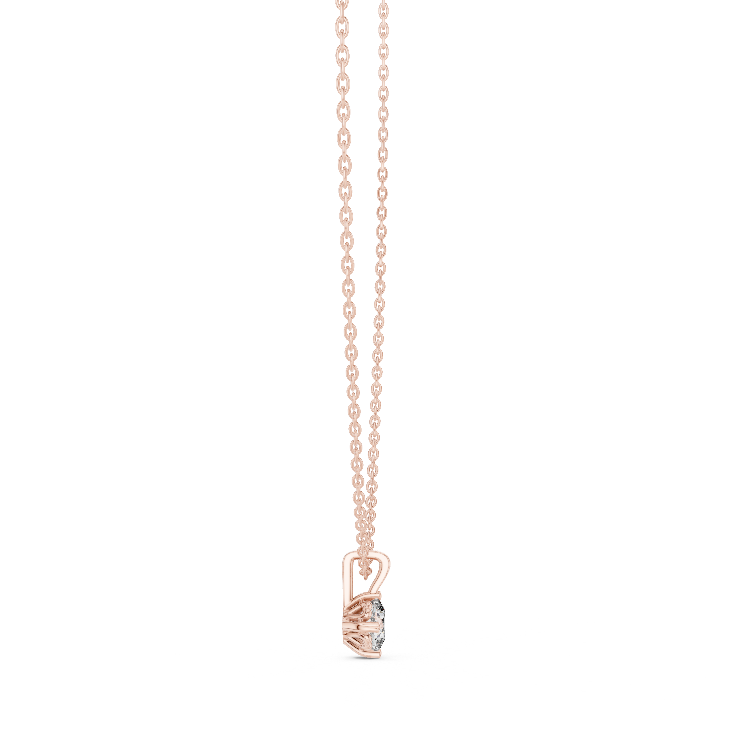 round brilliant-cut diamond solitaire pendant in a six-prong setting.