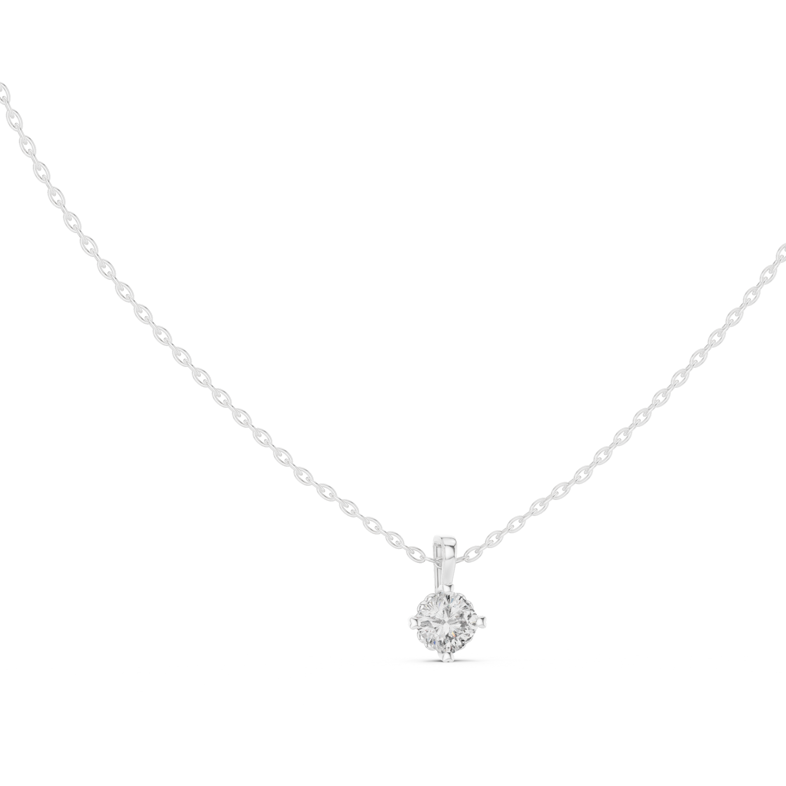 round brilliant-cut diamond solitaire pendant in a six-prong setting.