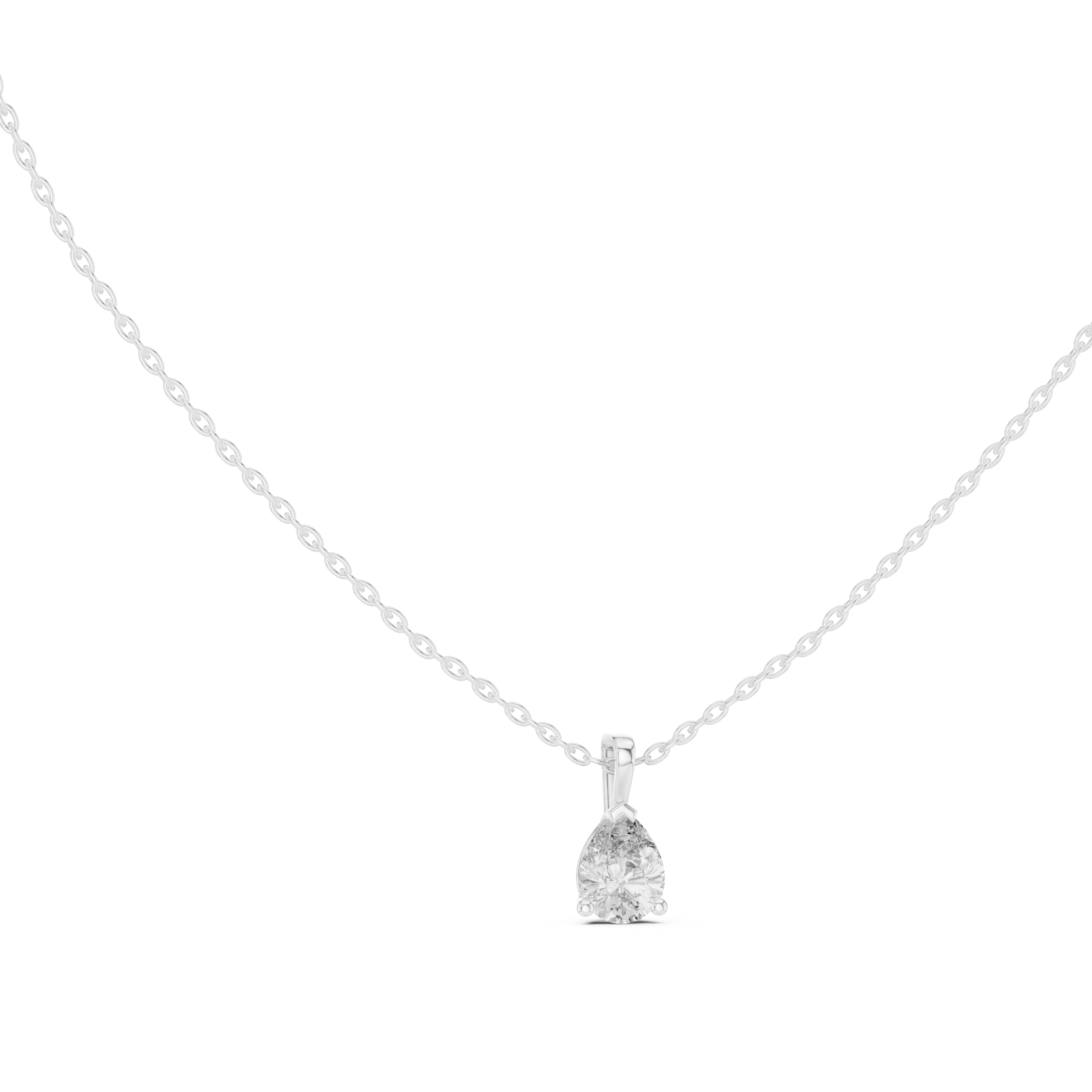 Pear-shaped diamond solitaire pendant in a three-prong setting.