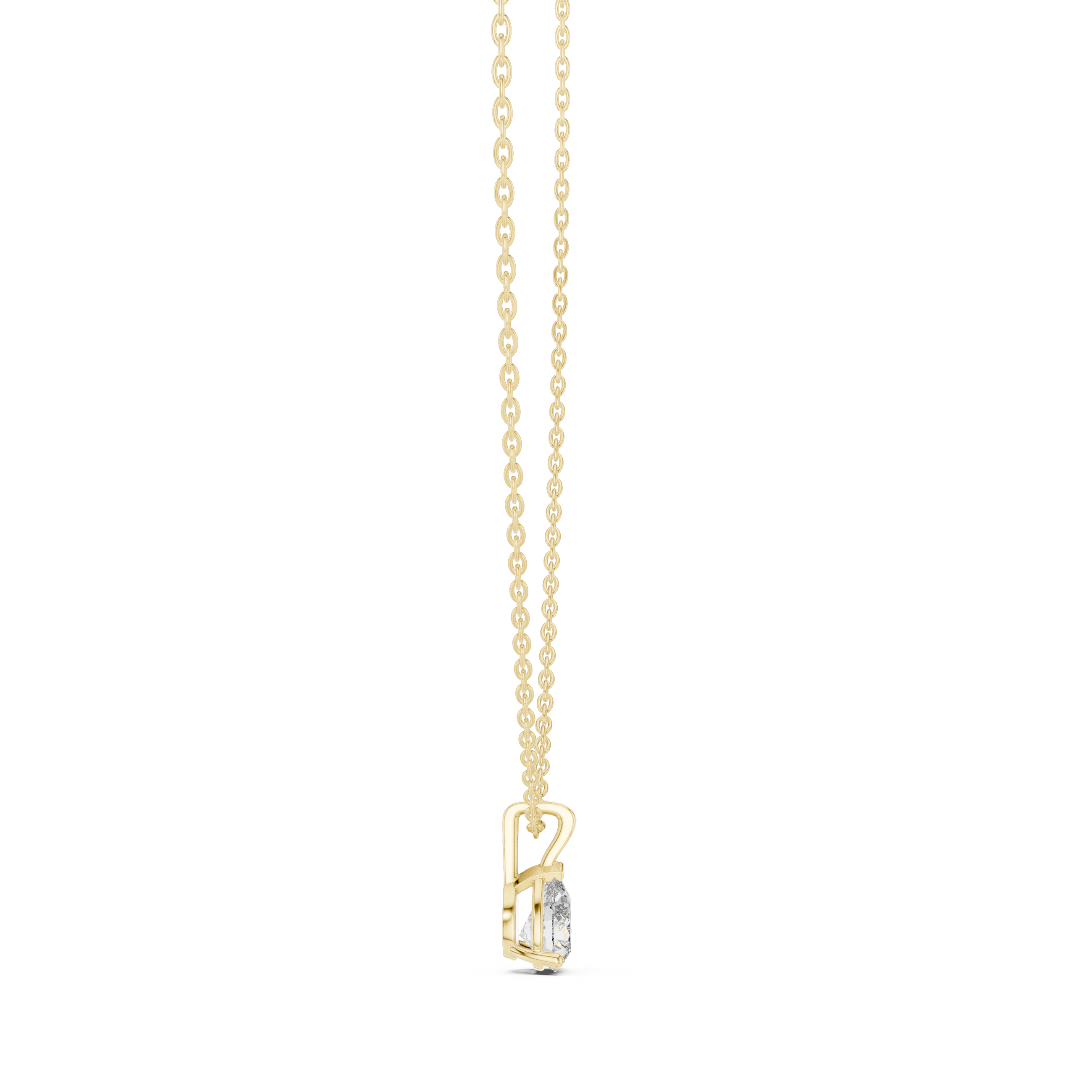 Pear-shaped diamond solitaire pendant in a three-prong setting.