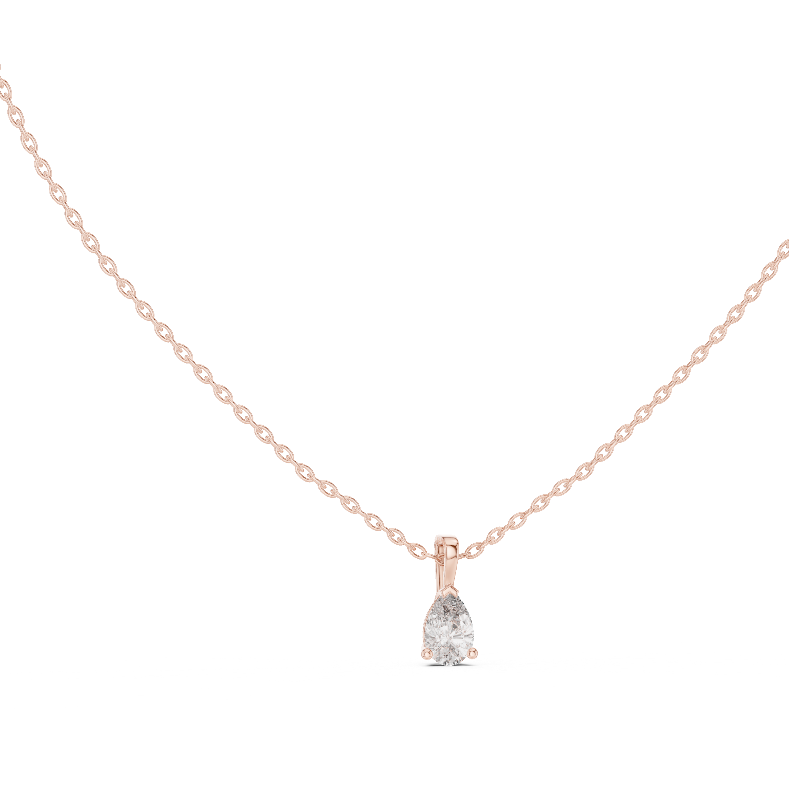 pear-shaped diamond pendant with a sleek, modern bail and three-prong setting.