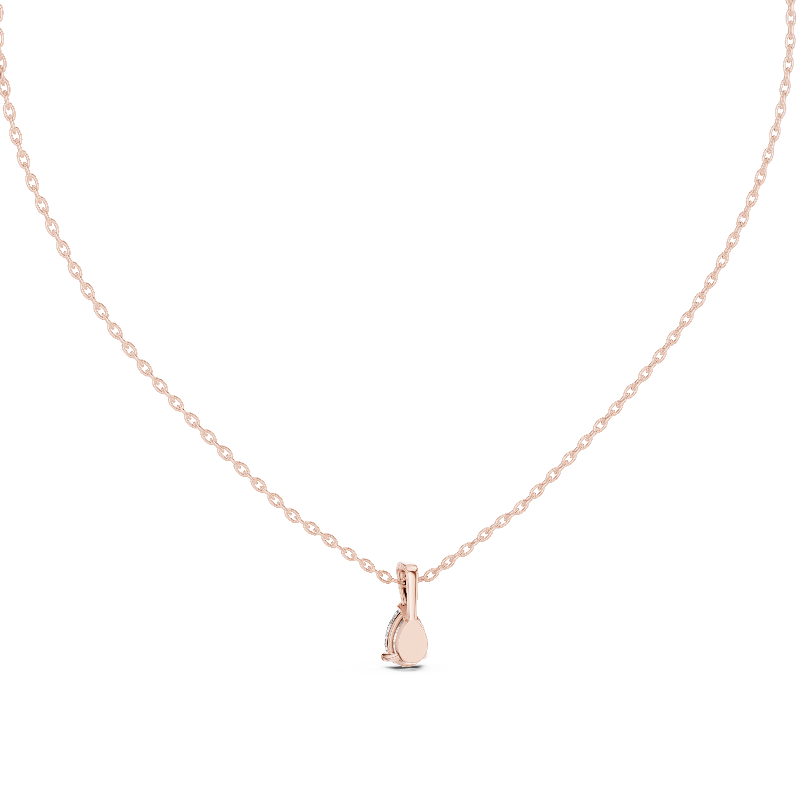 pear-shaped diamond pendant with a sleek, modern bail and three-prong setting.