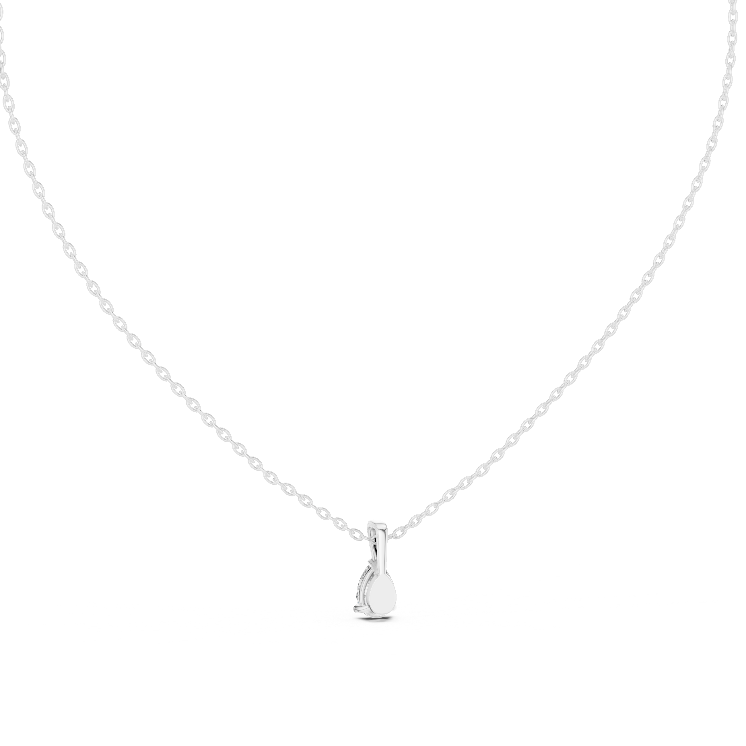 pear-shaped diamond pendant with a sleek, modern bail and three-prong setting.