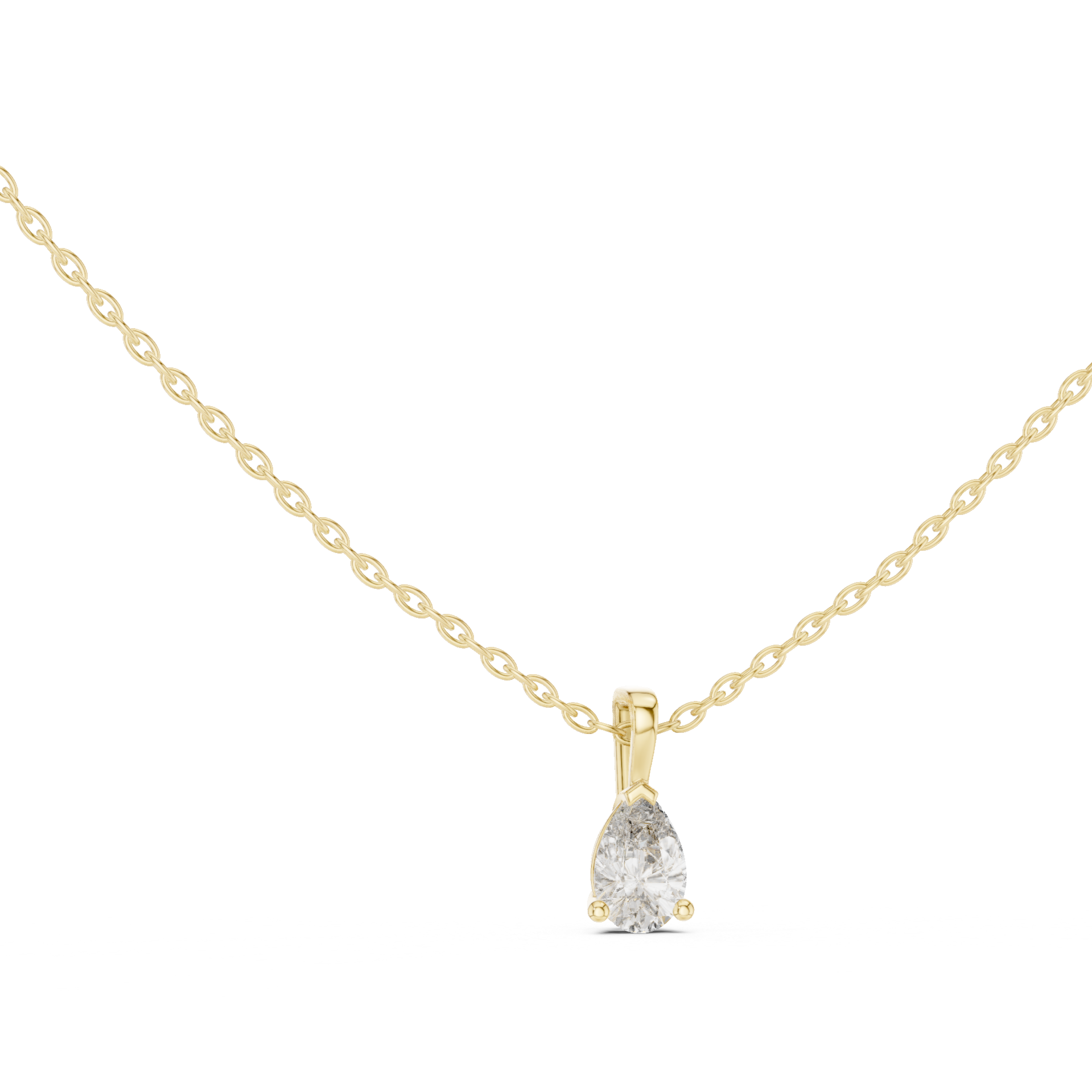pear-shaped diamond pendant with a sleek, modern bail and three-prong setting.