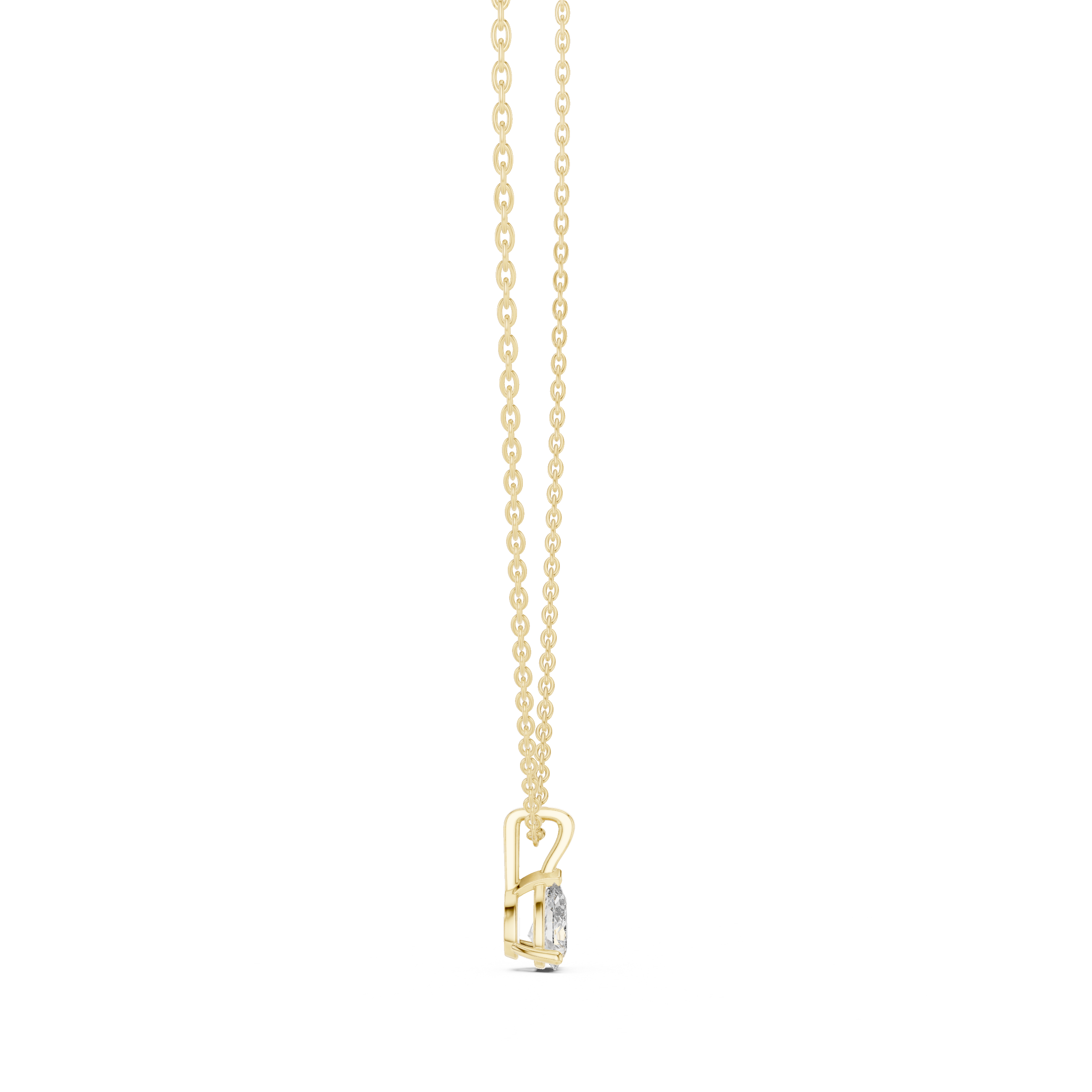 pear-shaped diamond pendant with a sleek, modern bail and three-prong setting.