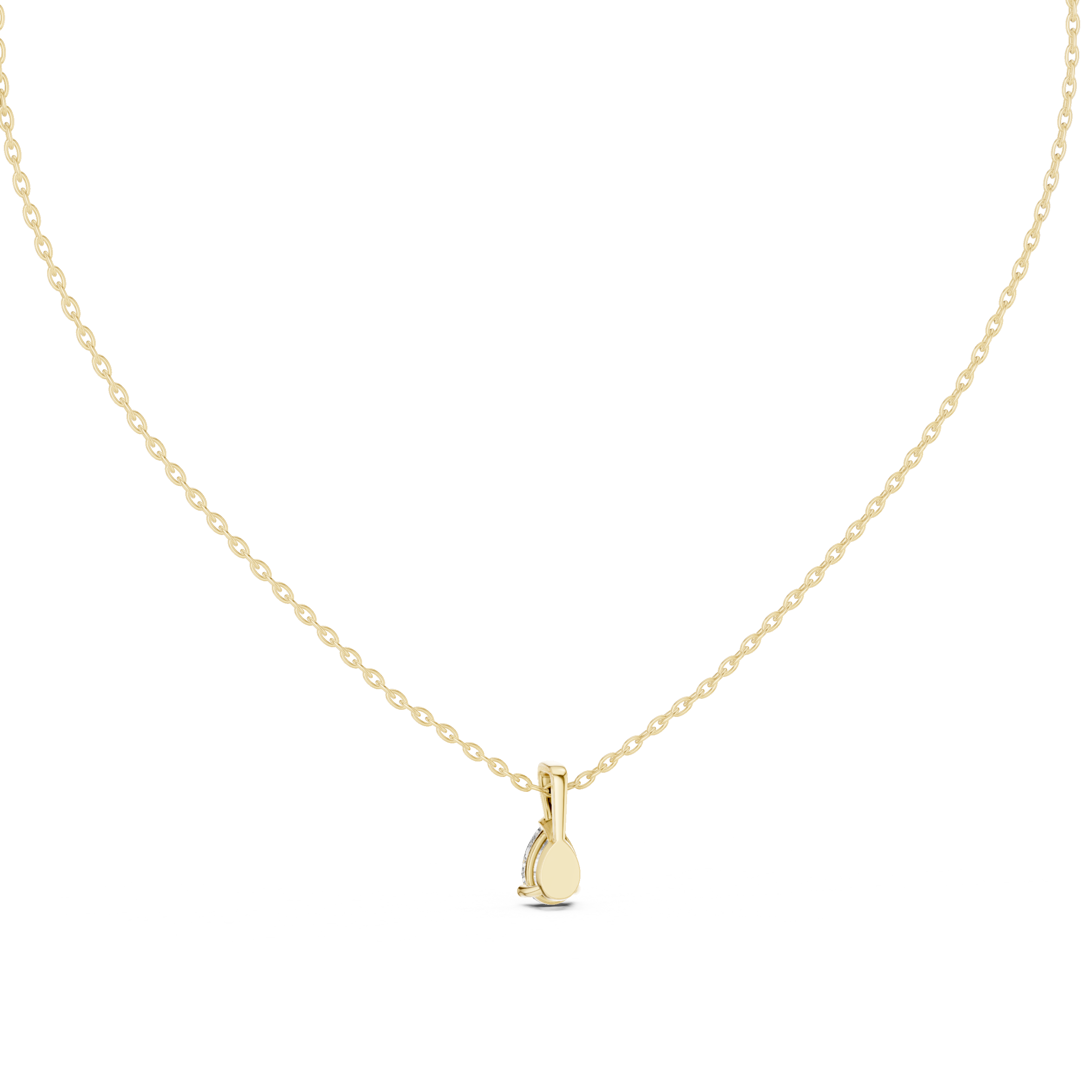 pear-shaped diamond pendant with a sleek, modern bail and three-prong setting.
