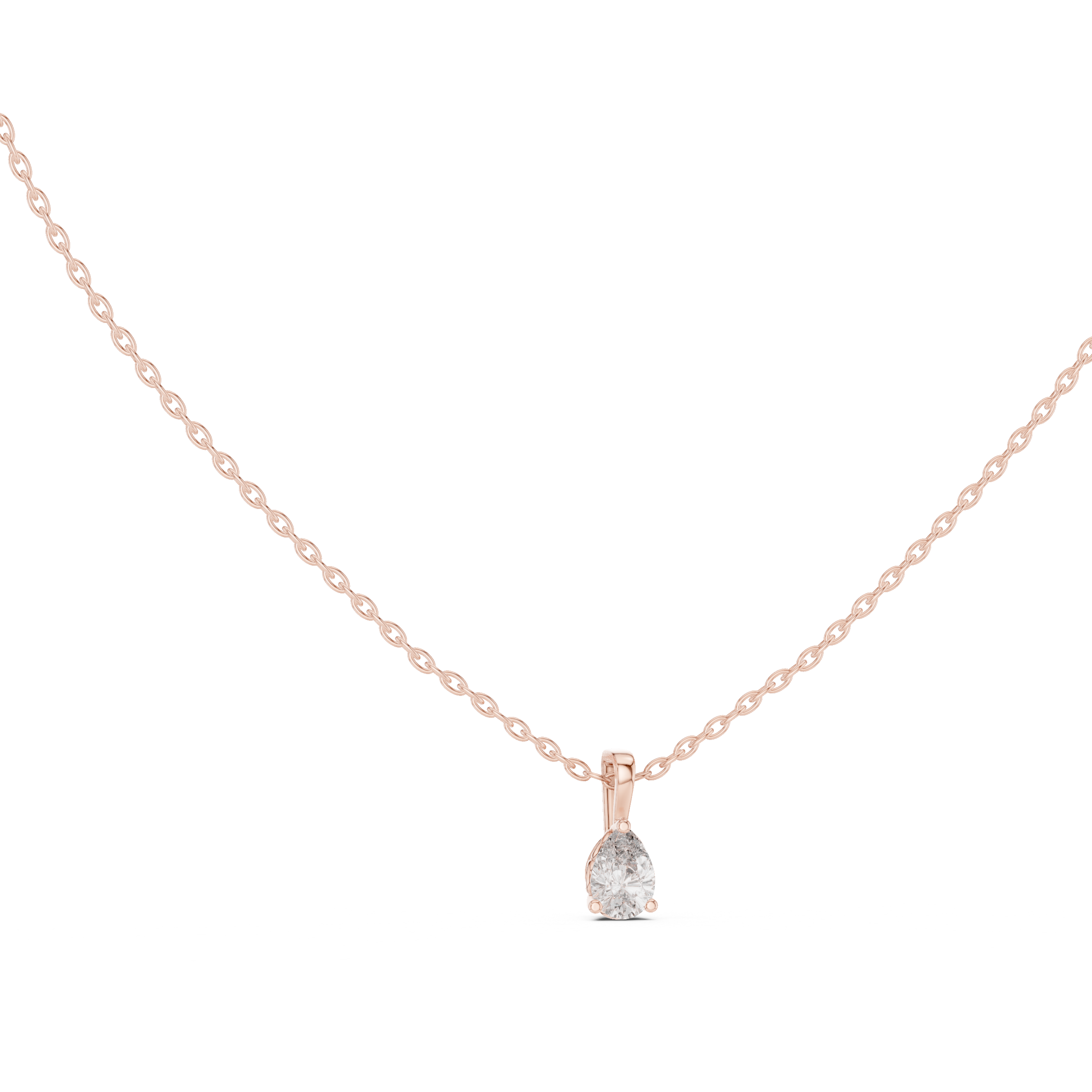 Exquisite pear-shaped diamond pendant with a refined three-prong setting and polished bail.