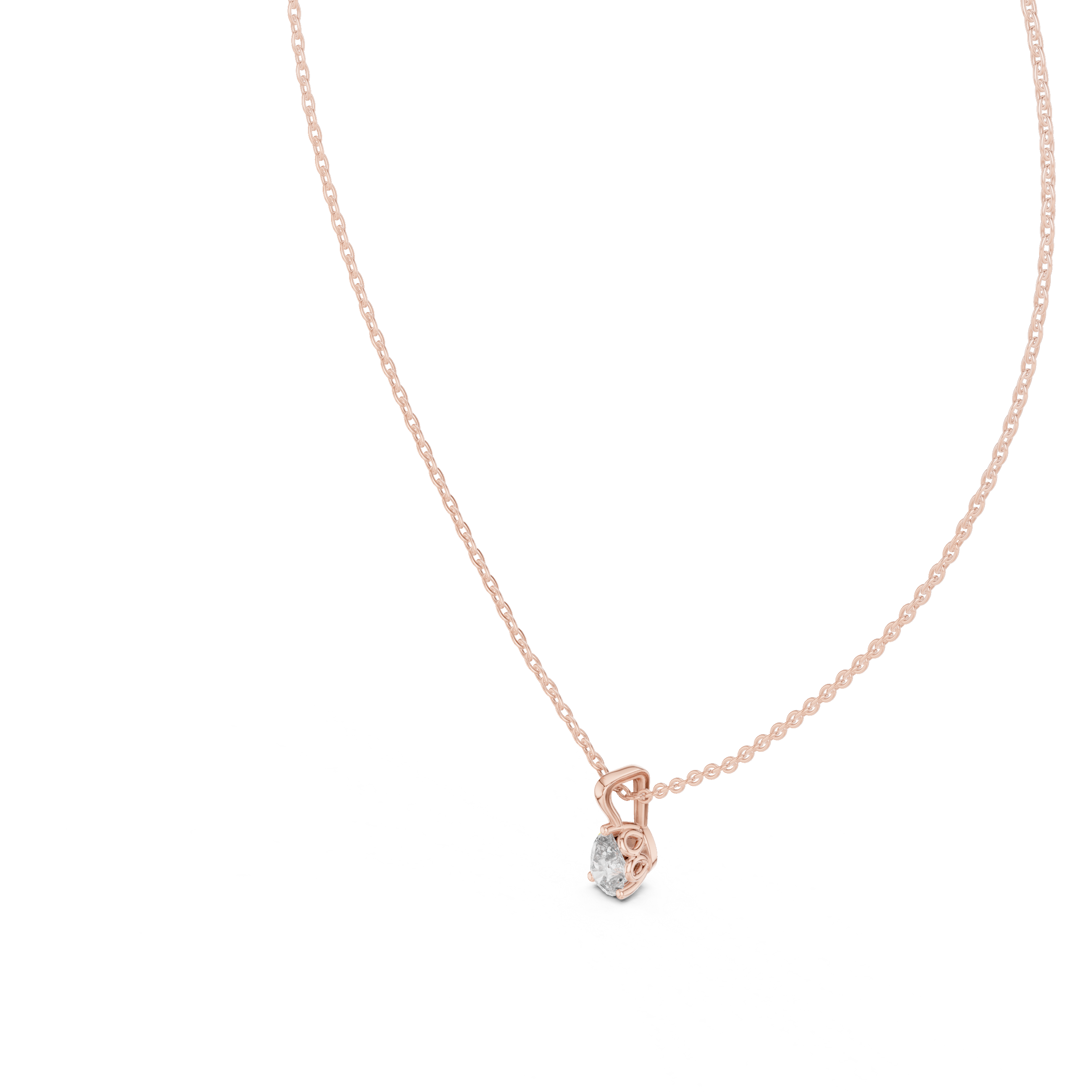 Exquisite pear-shaped diamond pendant with a refined three-prong setting and polished bail.