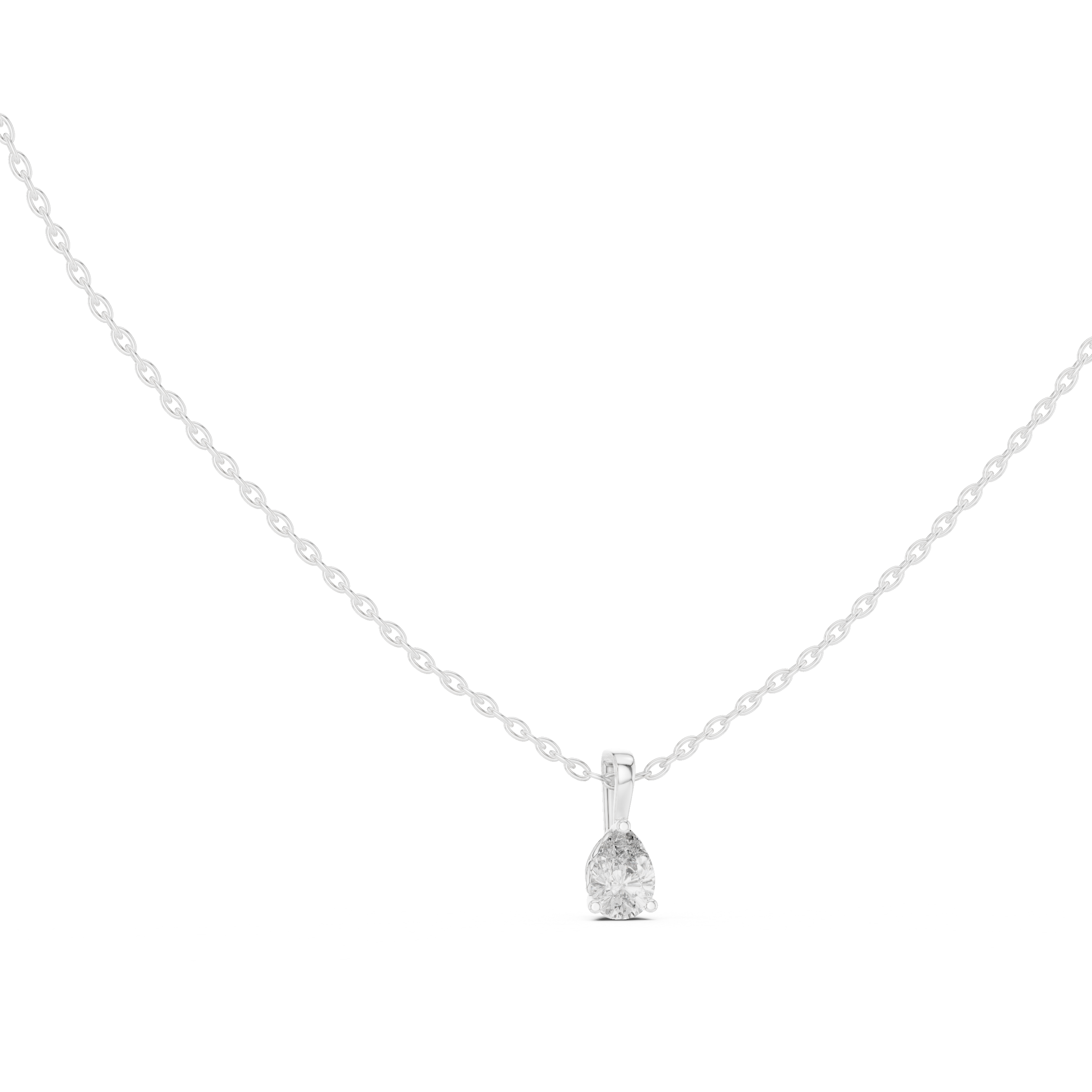 Exquisite pear-shaped diamond pendant with a refined three-prong setting and polished bail.