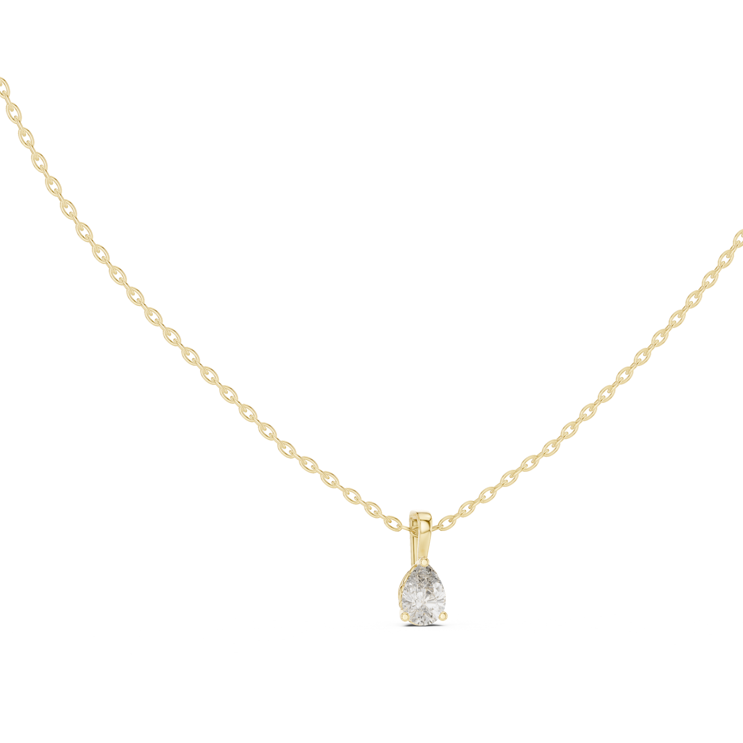 Exquisite pear-shaped diamond pendant with a refined three-prong setting and polished bail.