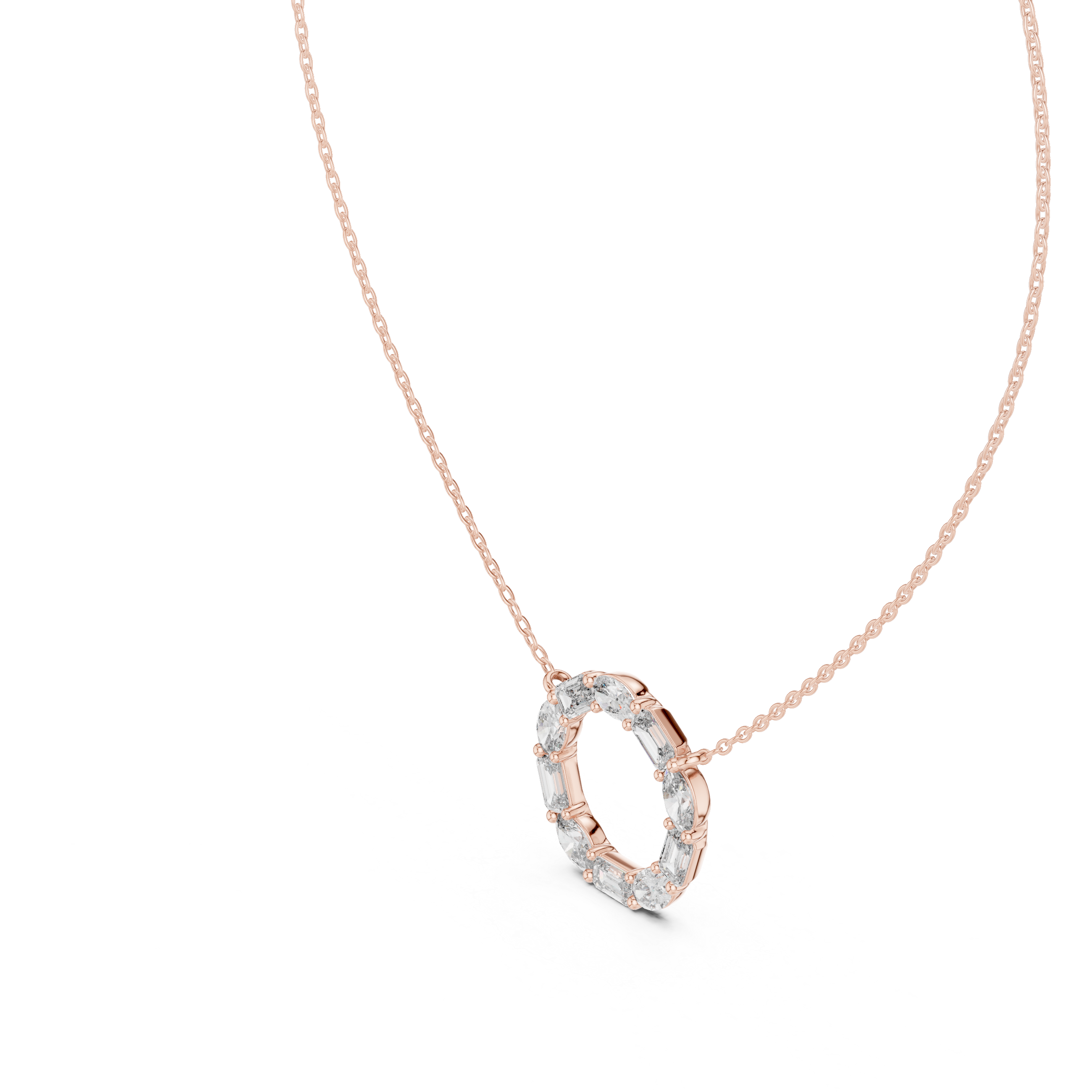 Mixed-Cut Diamond Circle Pendant Necklace