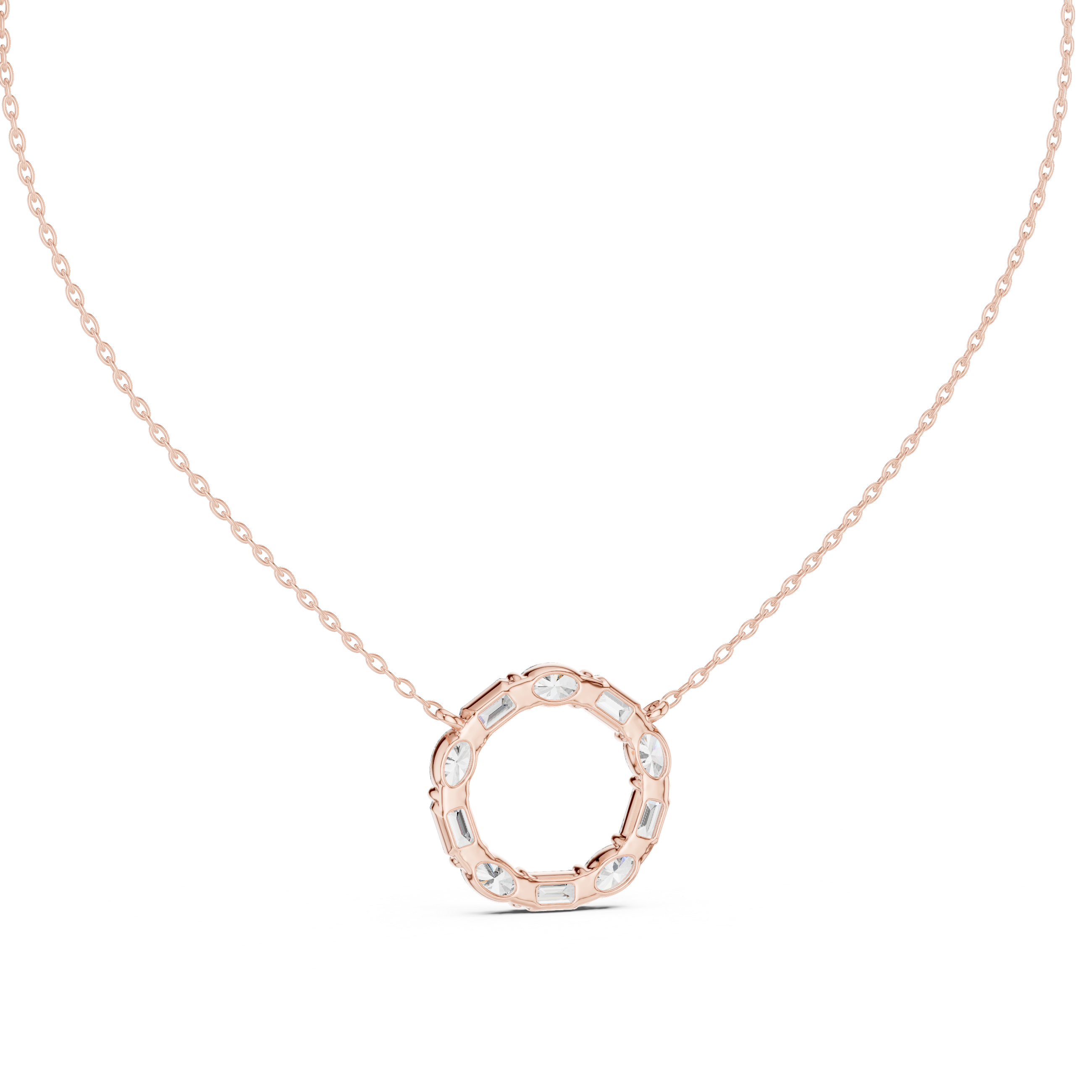 Mixed-Cut Diamond Circle Pendant Necklace