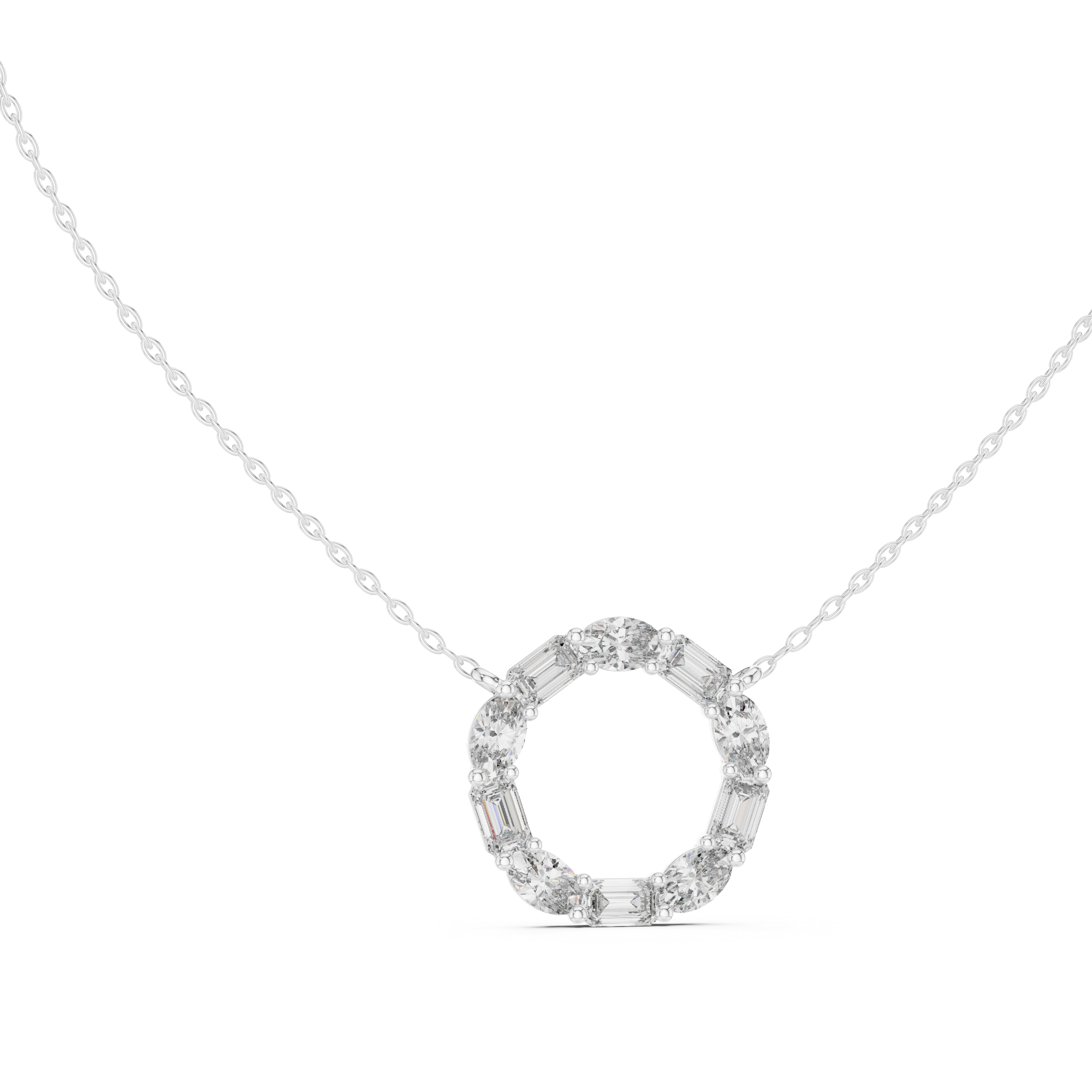 Mixed-Cut Diamond Circle Pendant Necklace