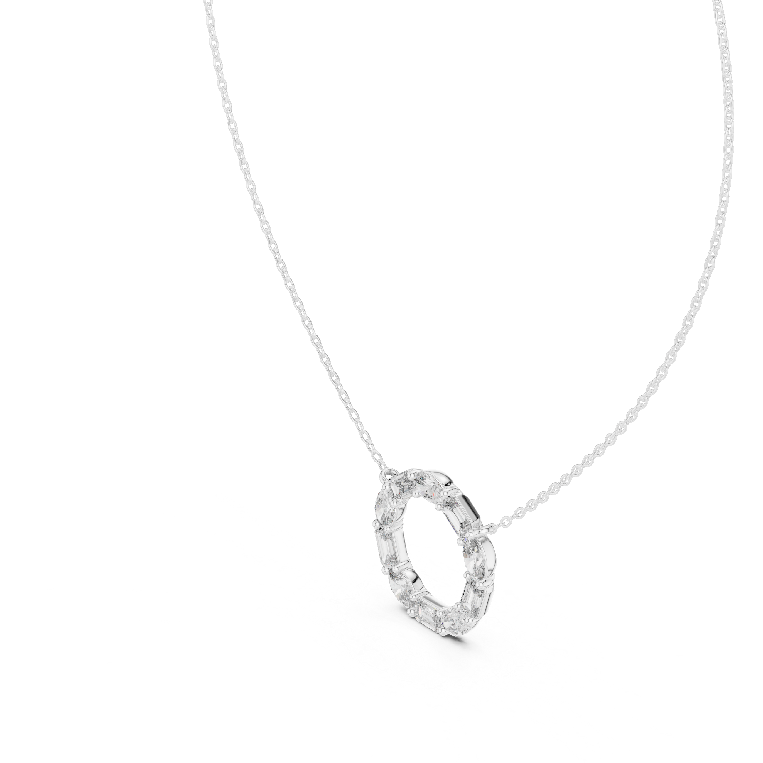 Mixed-Cut Diamond Circle Pendant Necklace
