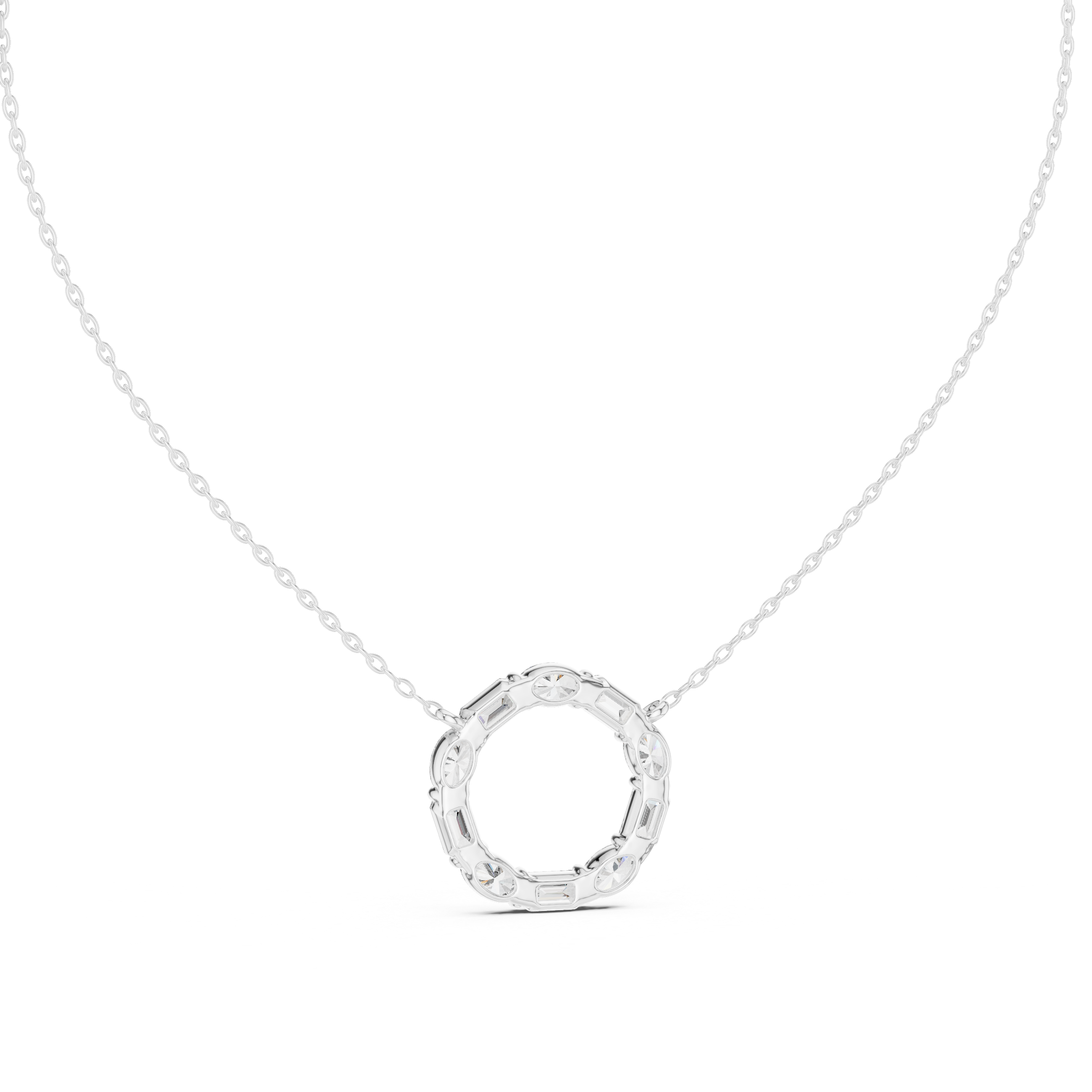 Mixed-Cut Diamond Circle Pendant Necklace