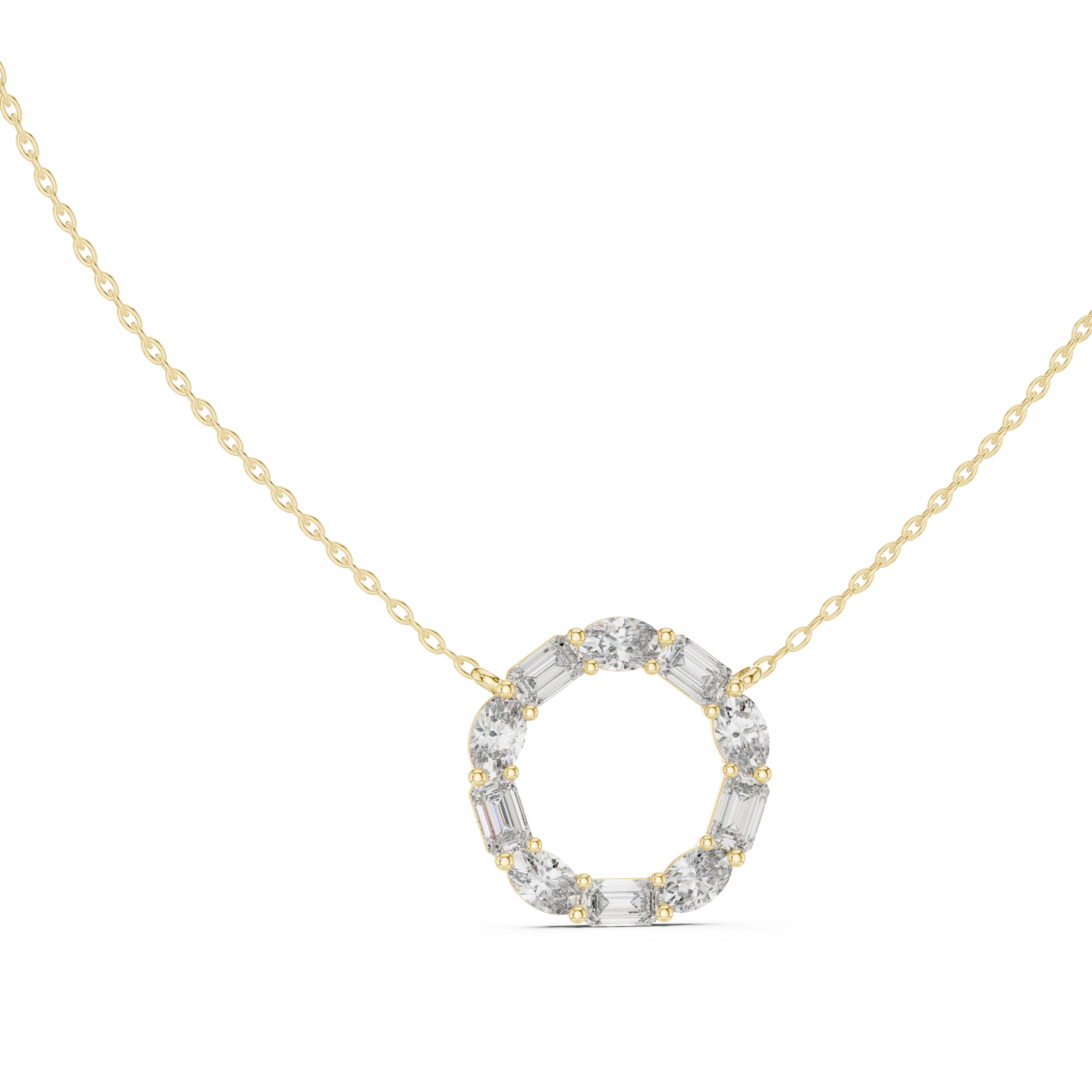 Mixed-Cut Diamond Circle Pendant Necklace
