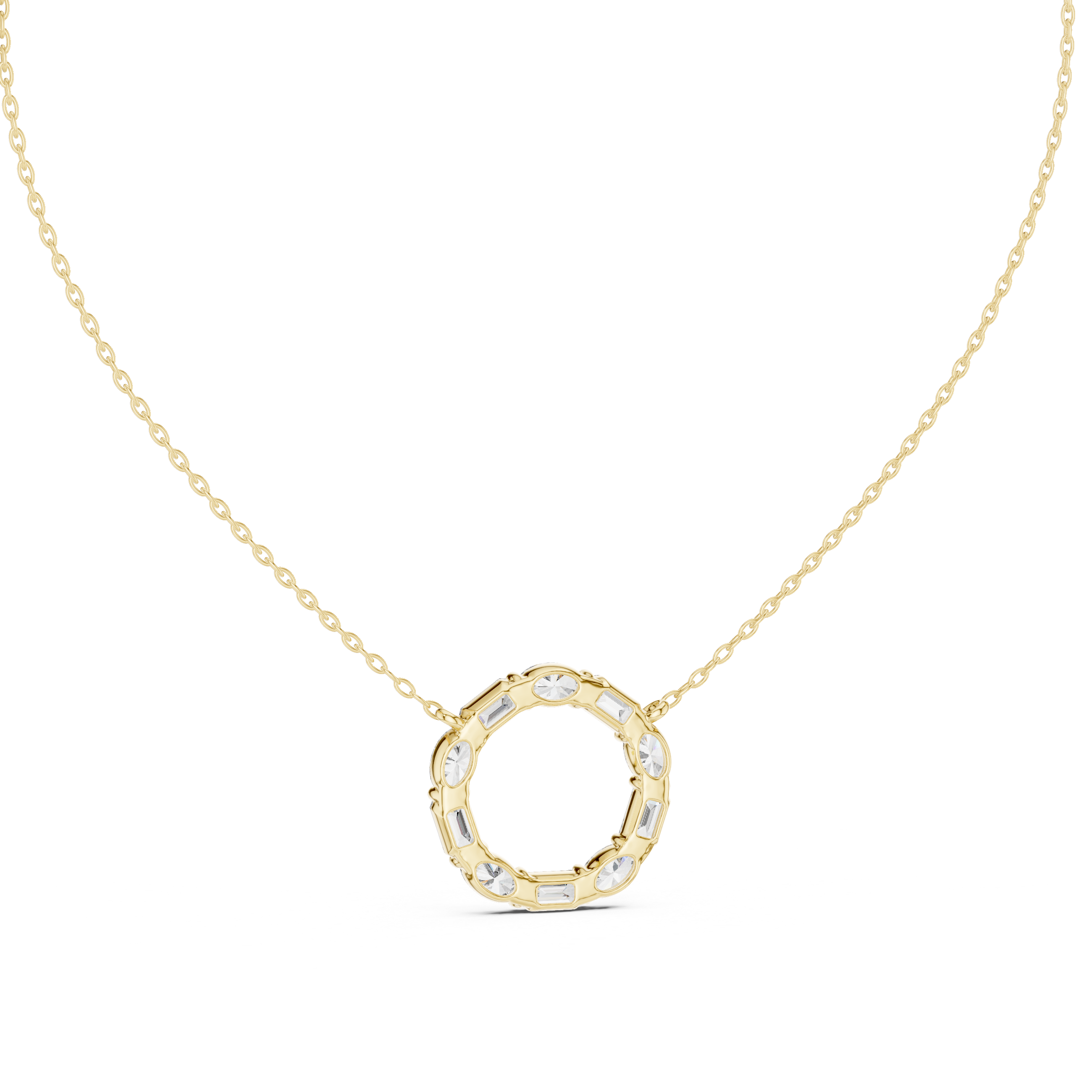 Mixed-Cut Diamond Circle Pendant Necklace