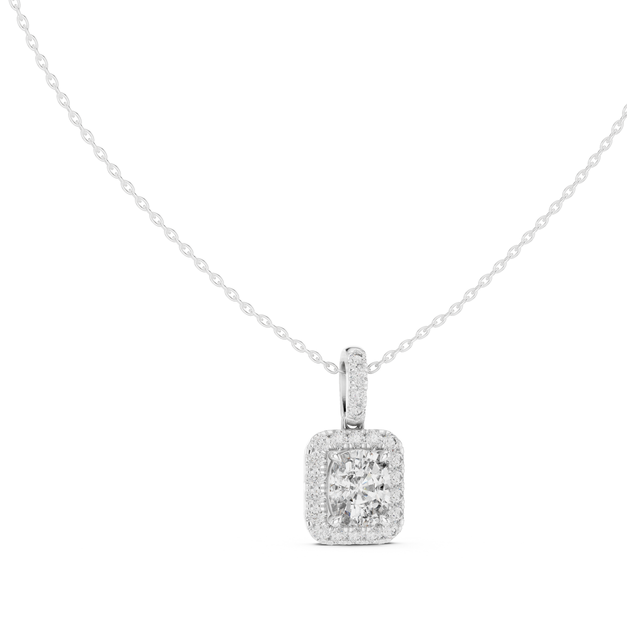 Cushion Halo Diamond Pendant Necklace