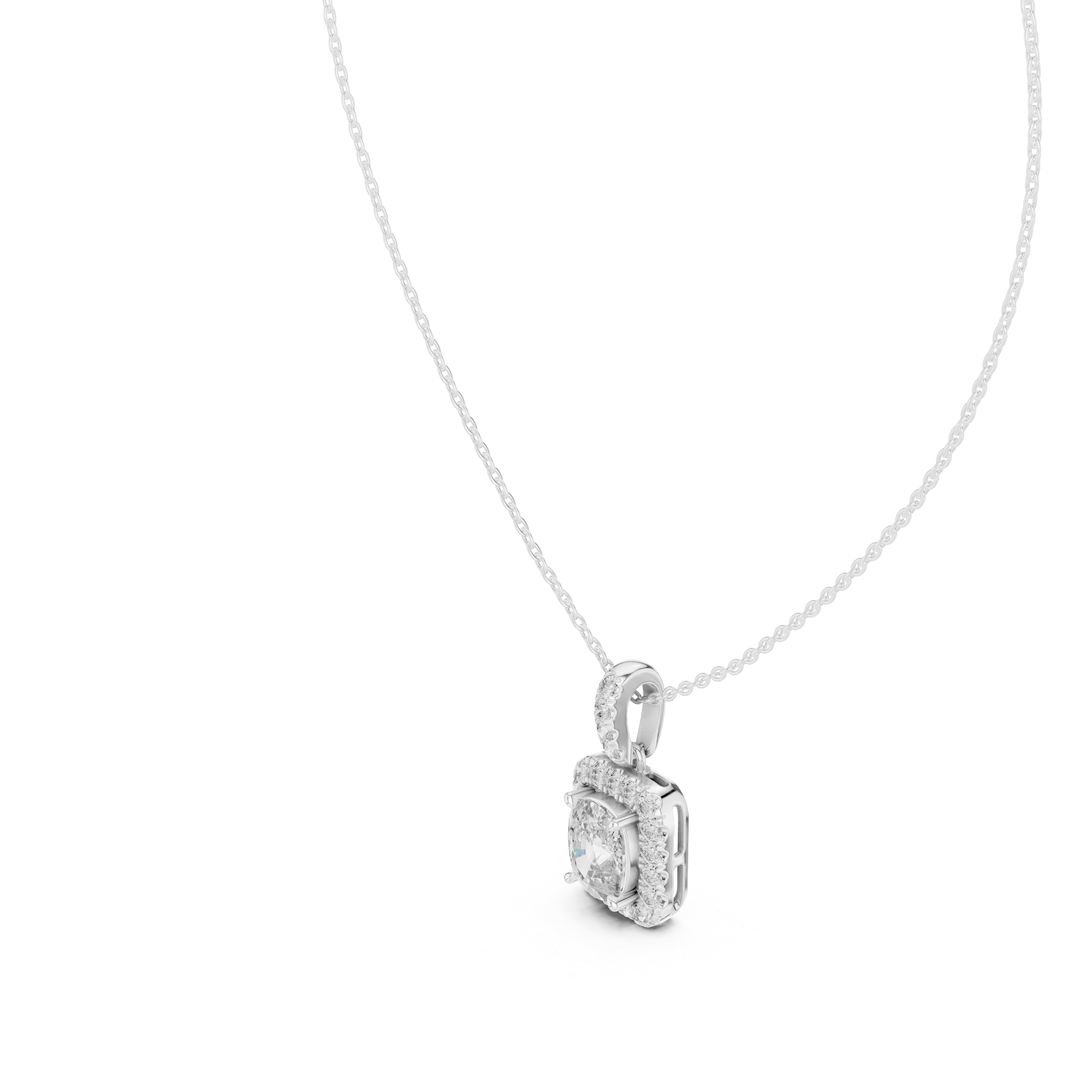 Cushion Halo Diamond Pendant Necklace