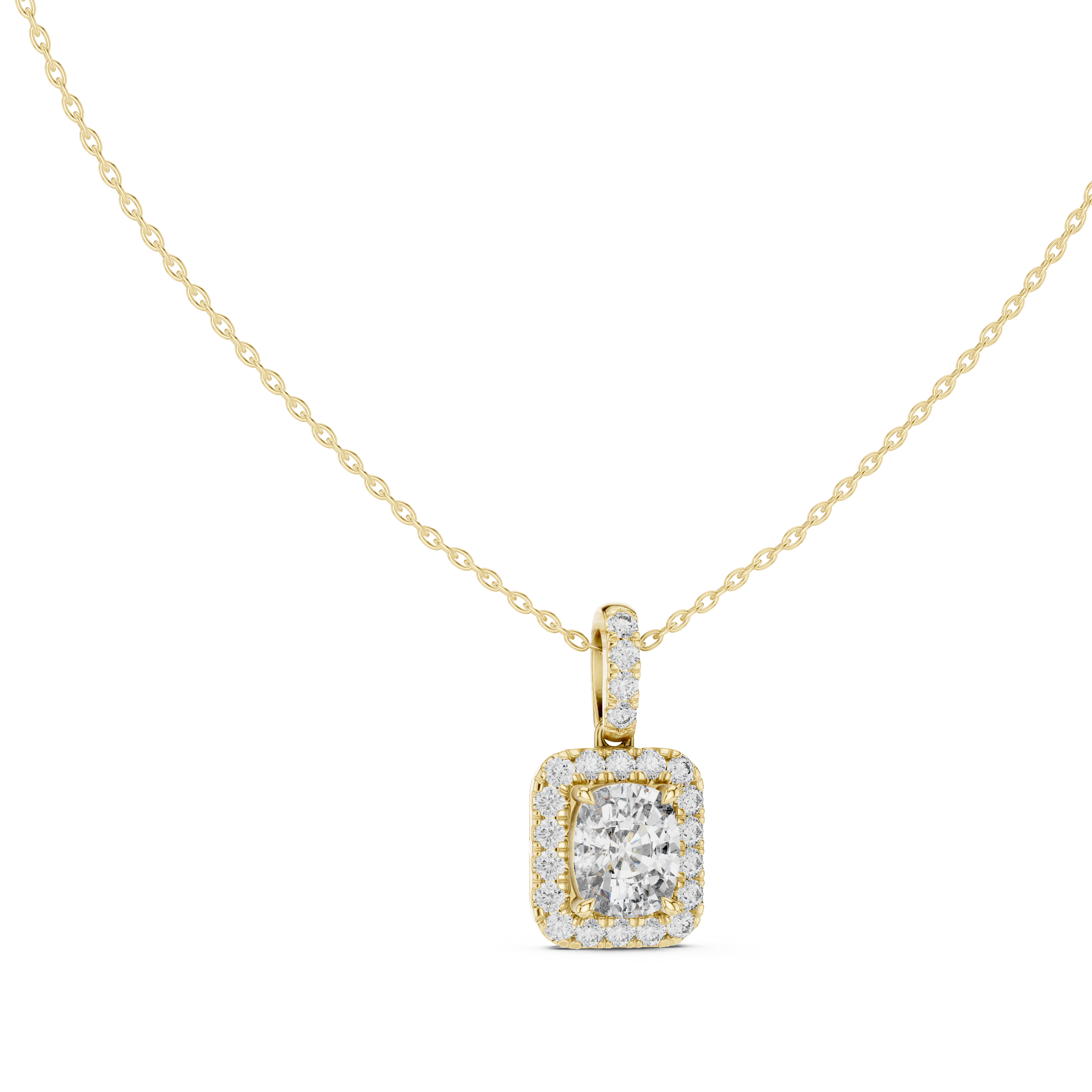 Cushion Halo Diamond Pendant Necklace