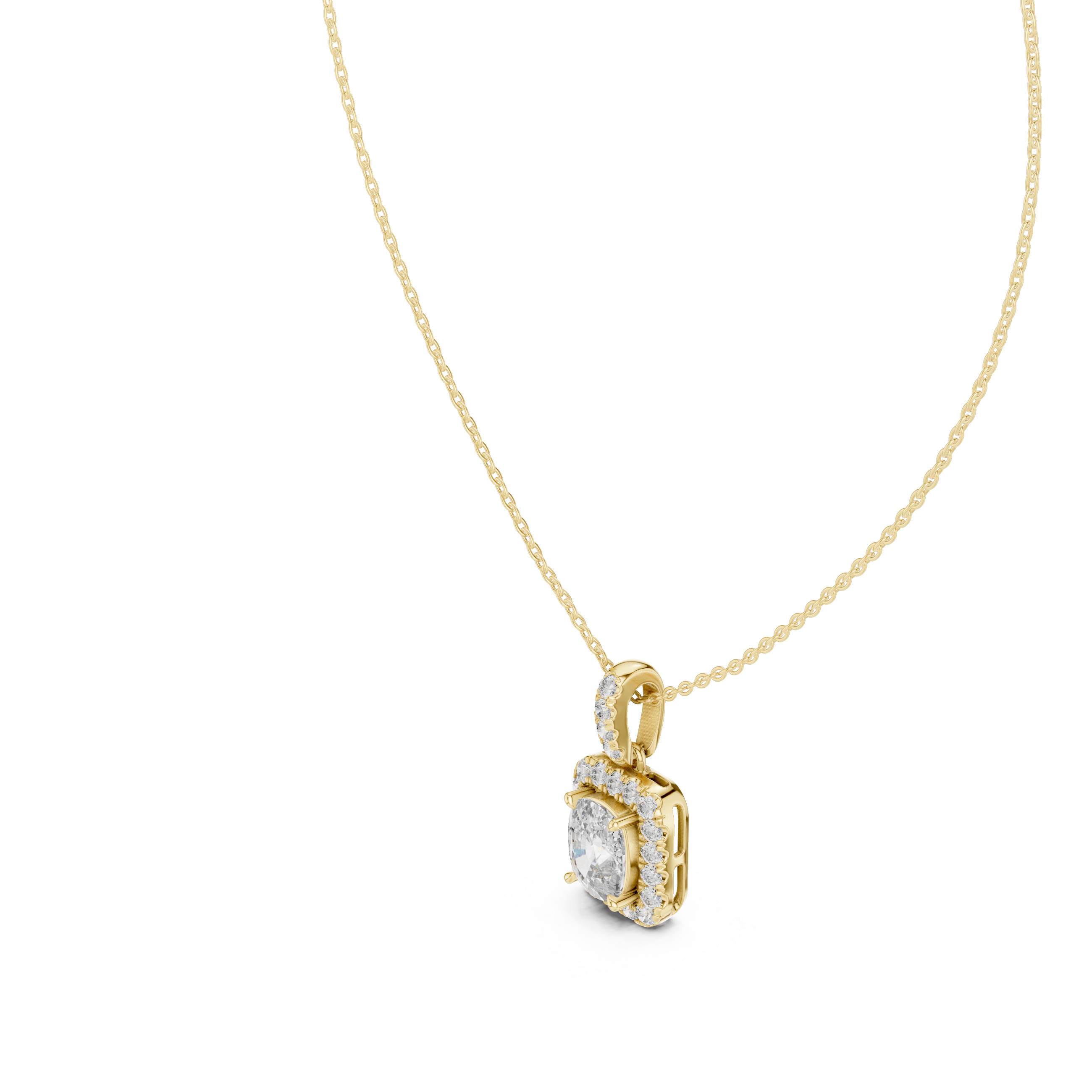 Cushion Halo Diamond Pendant Necklace