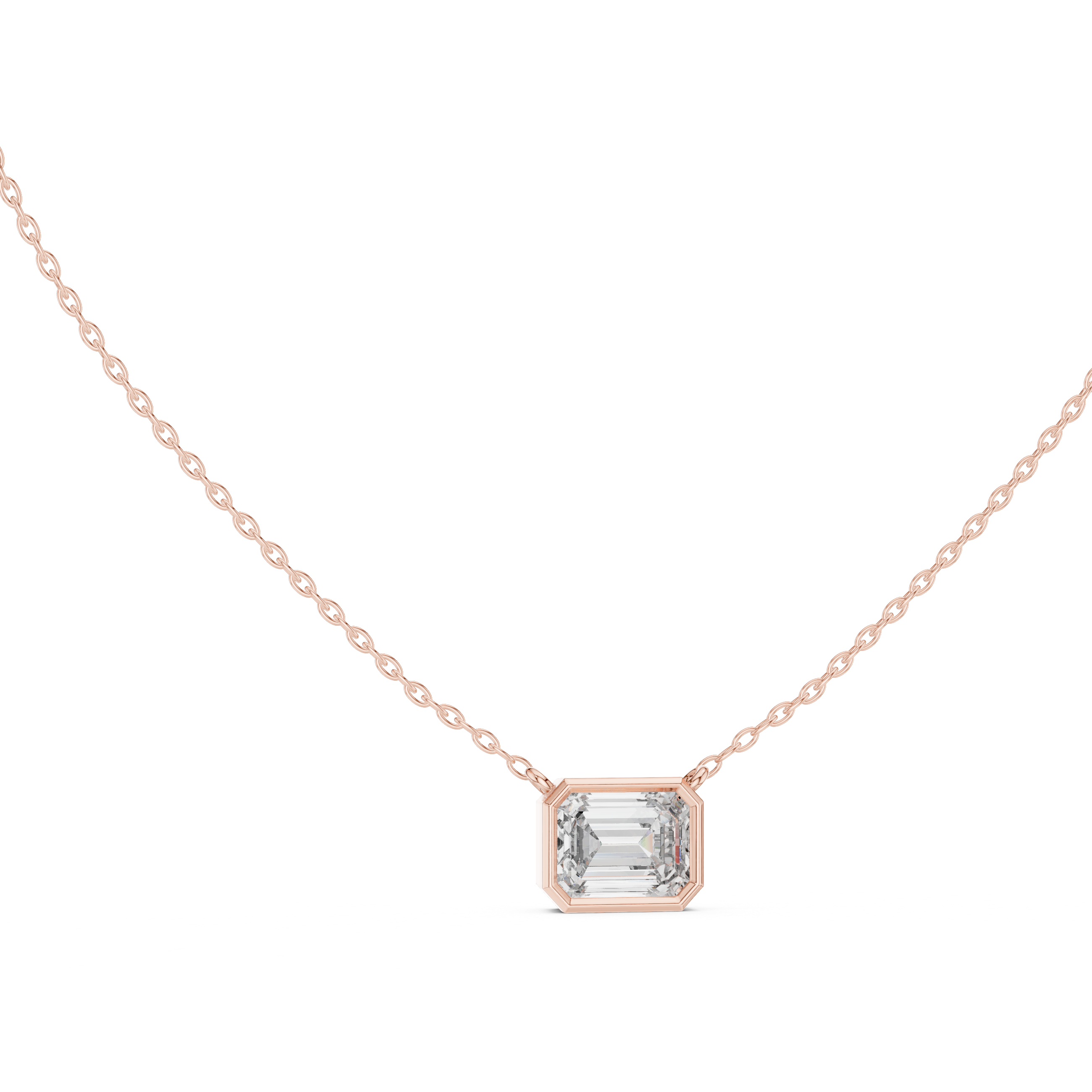 Exquisite Rose Gold Bezel-Set Emerald-Cut Diamond Pendant
